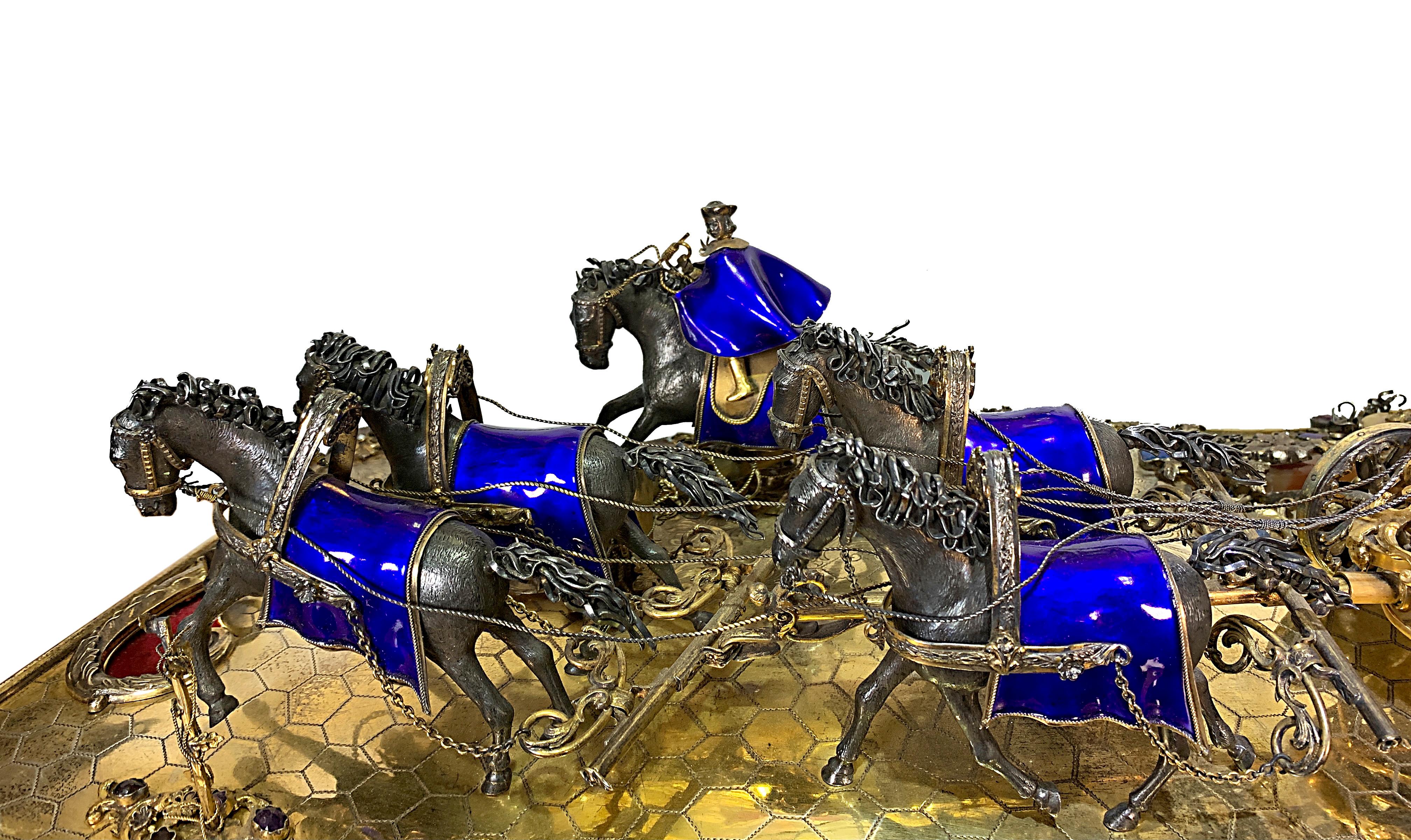 Austro-Hungarian Silver, Enamel and Gems Carriage Set For Sale 8