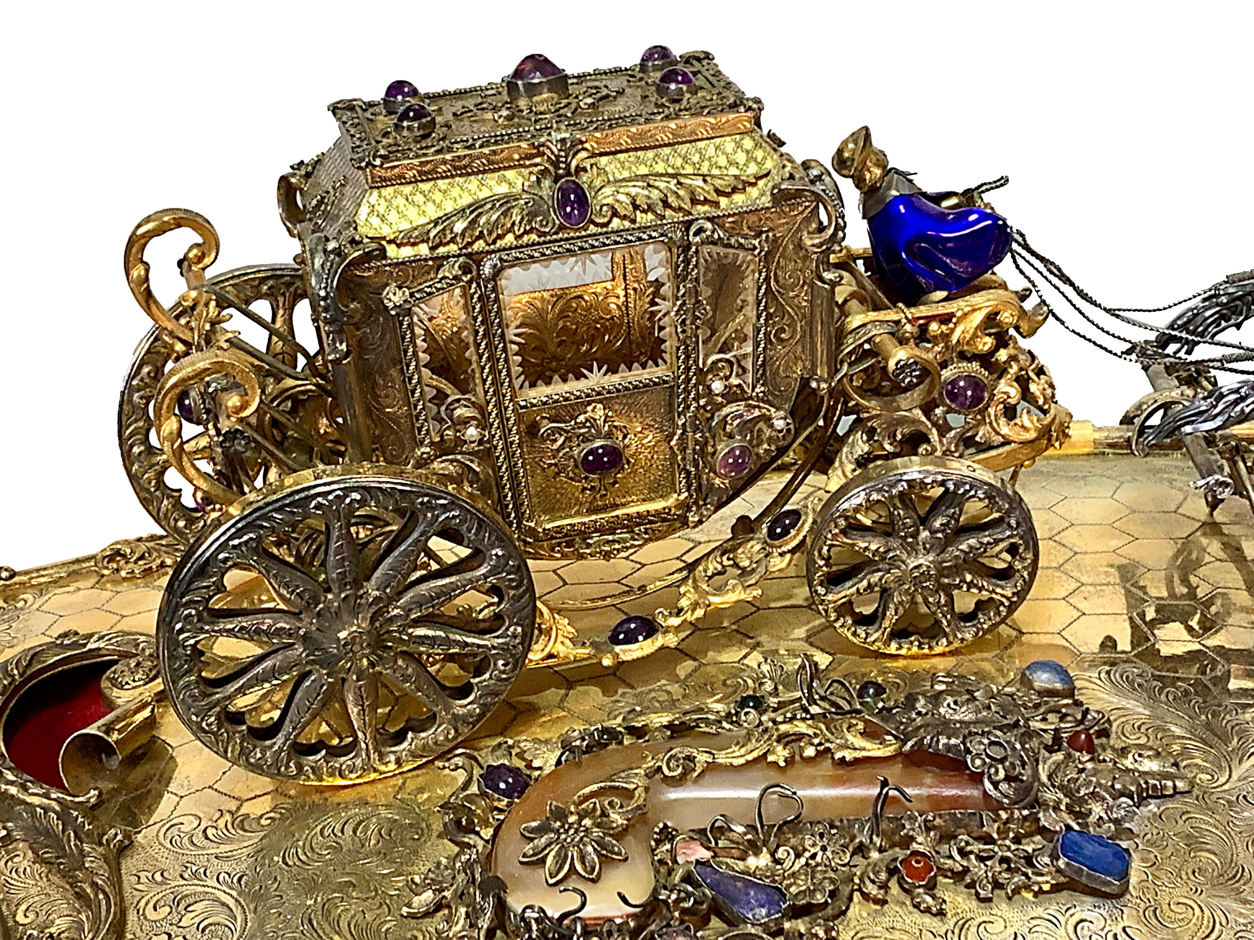Austro-Hungarian Silver, Enamel and Gems Carriage Set For Sale 9