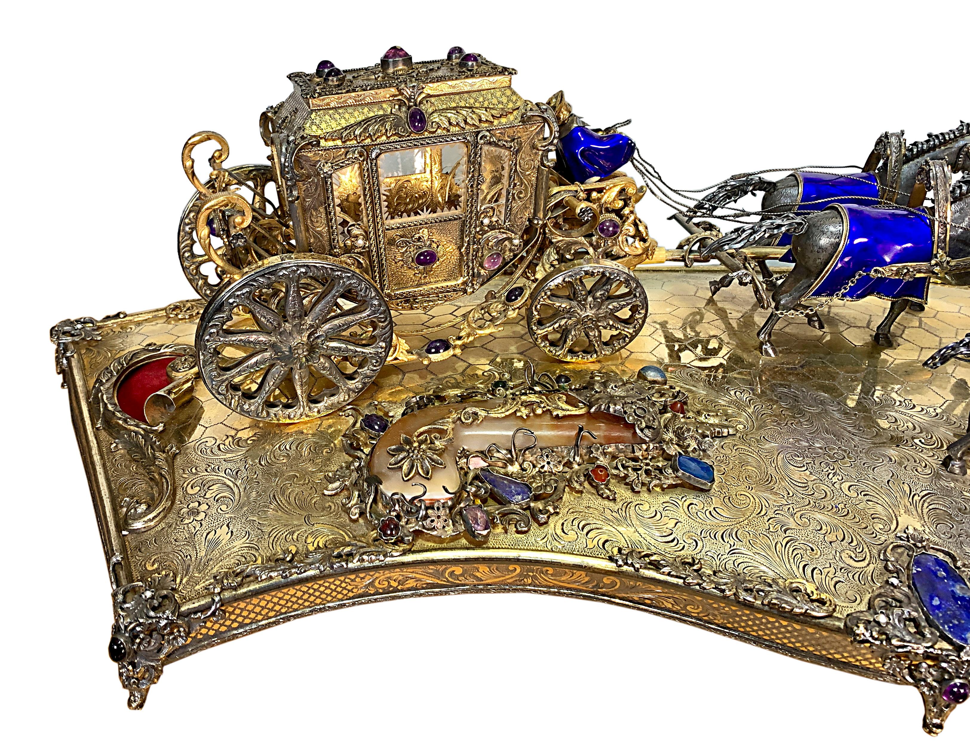 Austro-Hungarian Silver, Enamel and Gems Carriage Set In Good Condition For Sale In Los Angeles, CA