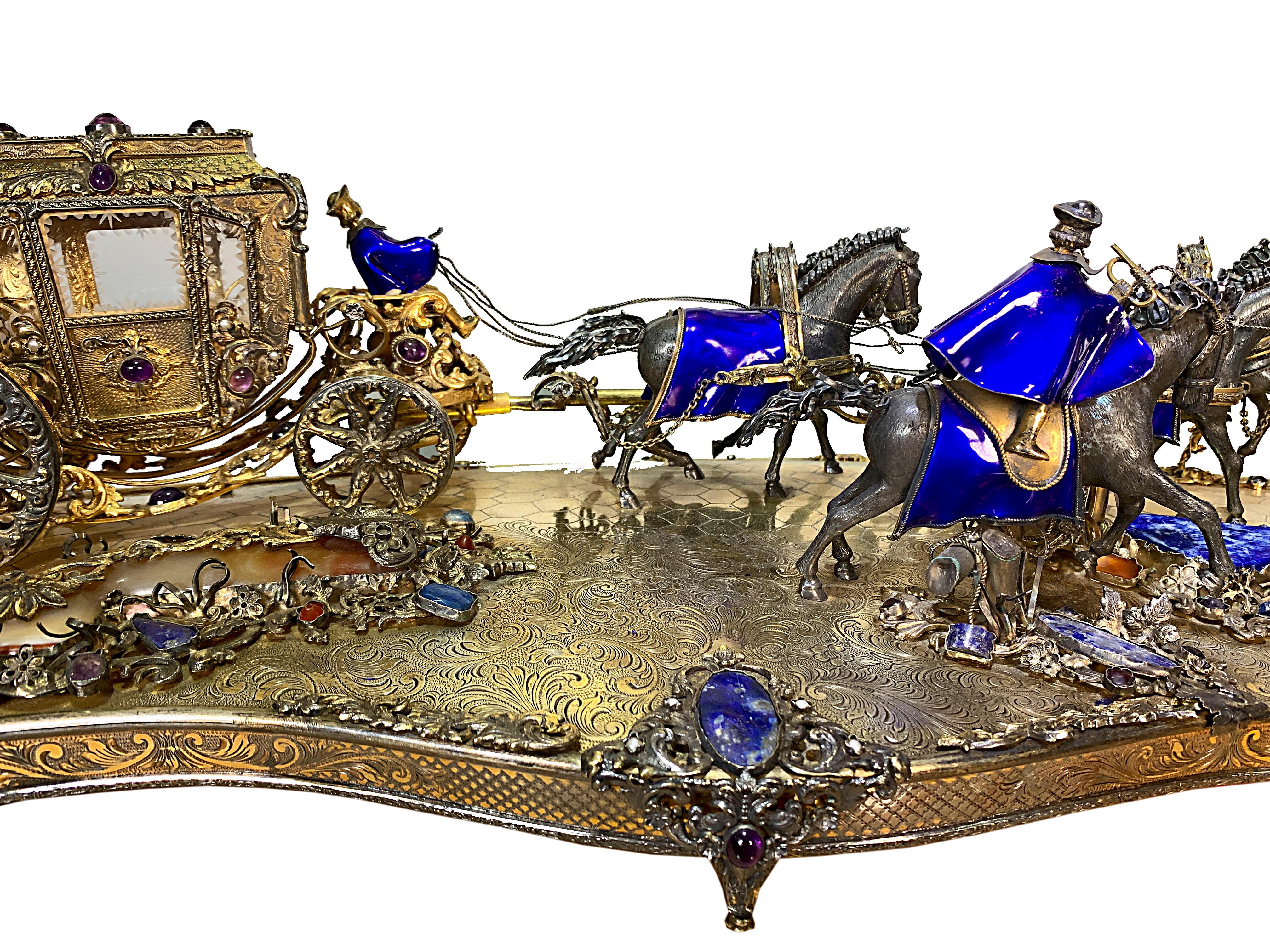 20th Century Austro-Hungarian Silver, Enamel and Gems Carriage Set For Sale
