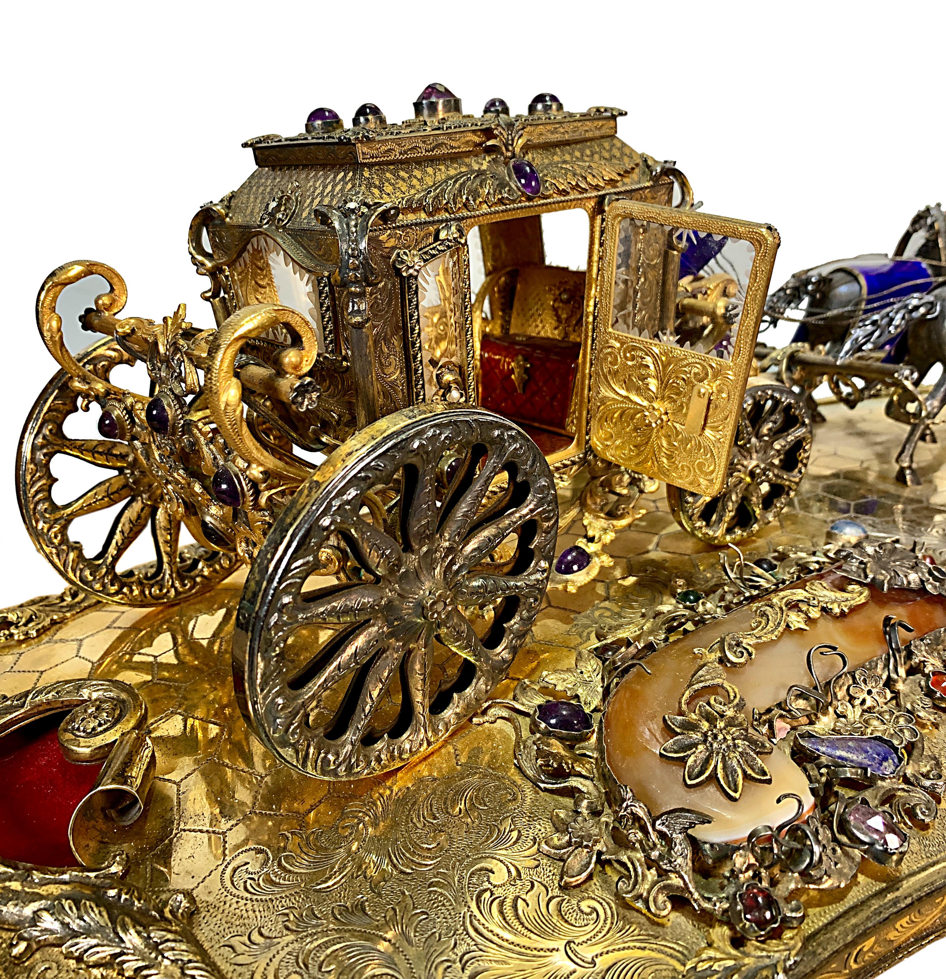 Austro-Hungarian Silver, Enamel and Gems Carriage Set For Sale 2