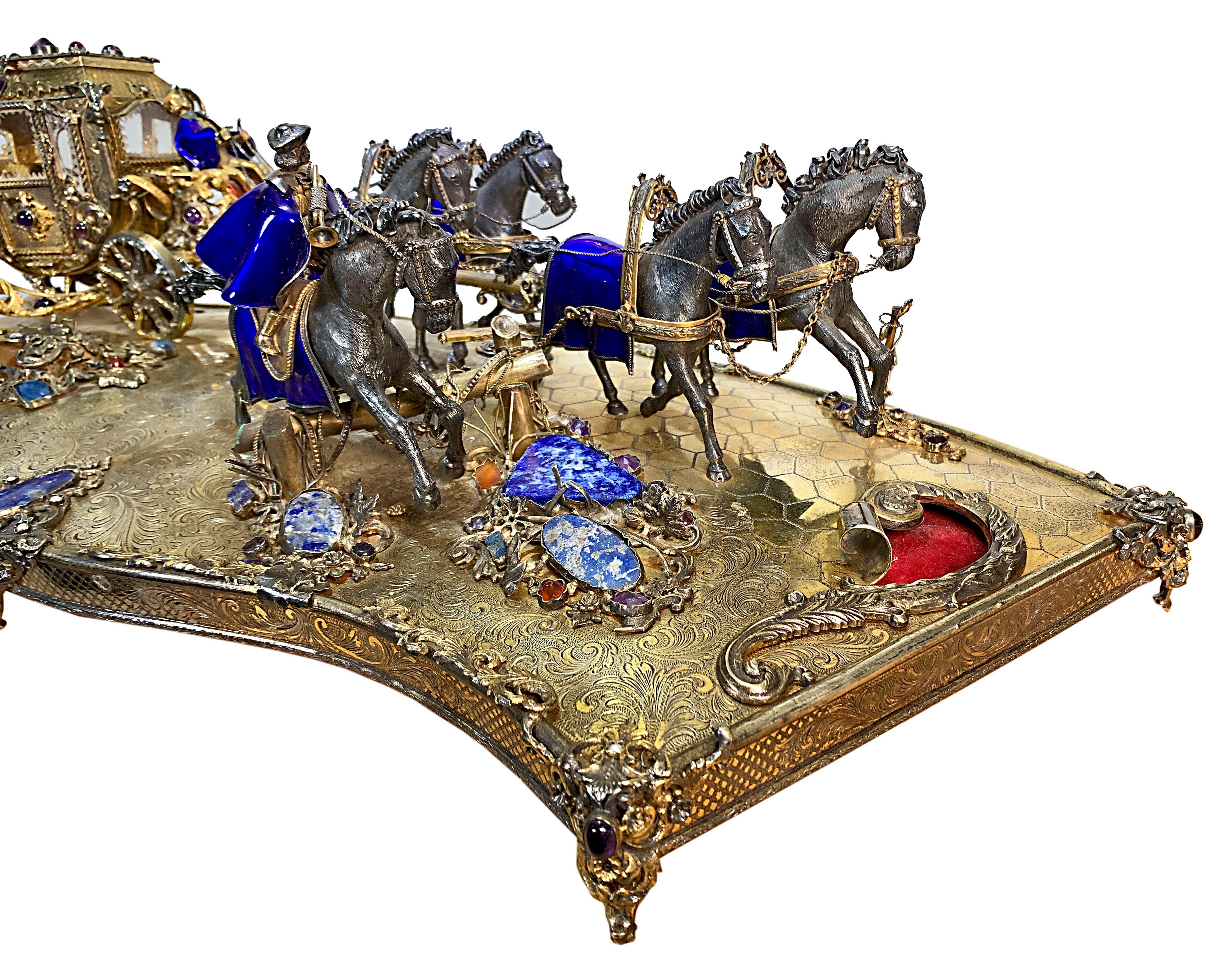 Austro-Hungarian Silver, Enamel and Gems Carriage Set For Sale 3