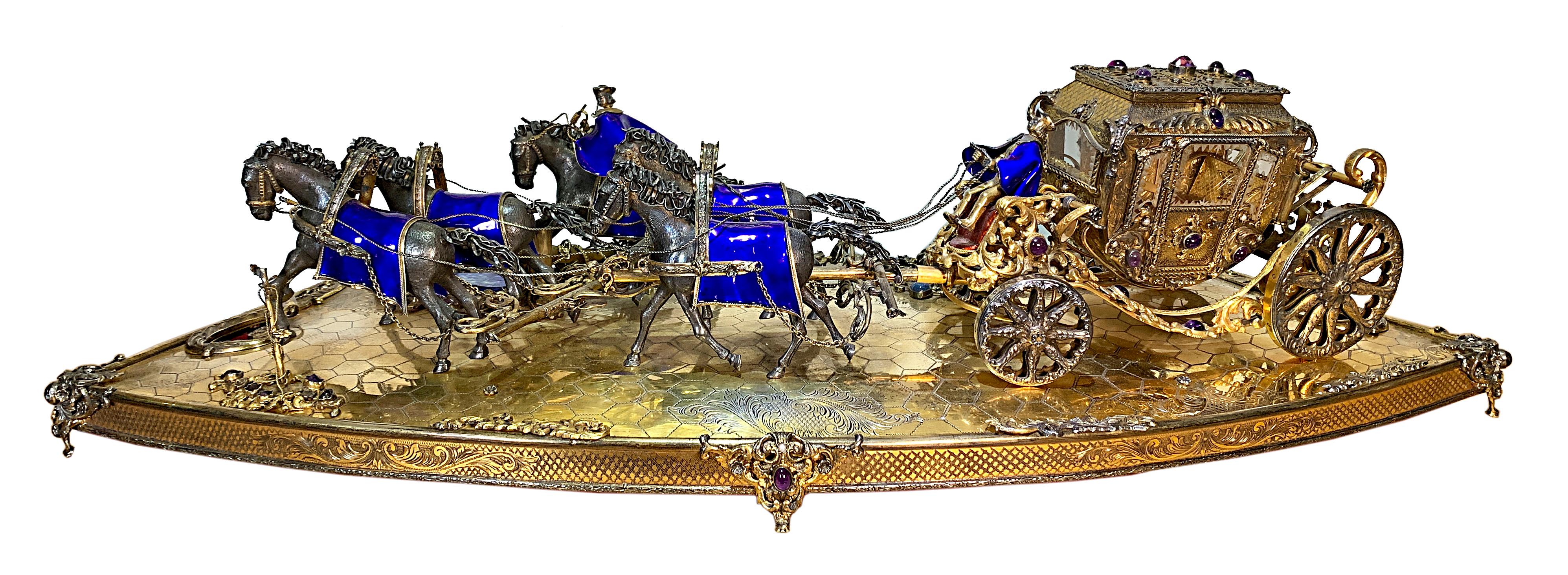 Austro-Hungarian Silver, Enamel and Gems Carriage Set For Sale 4