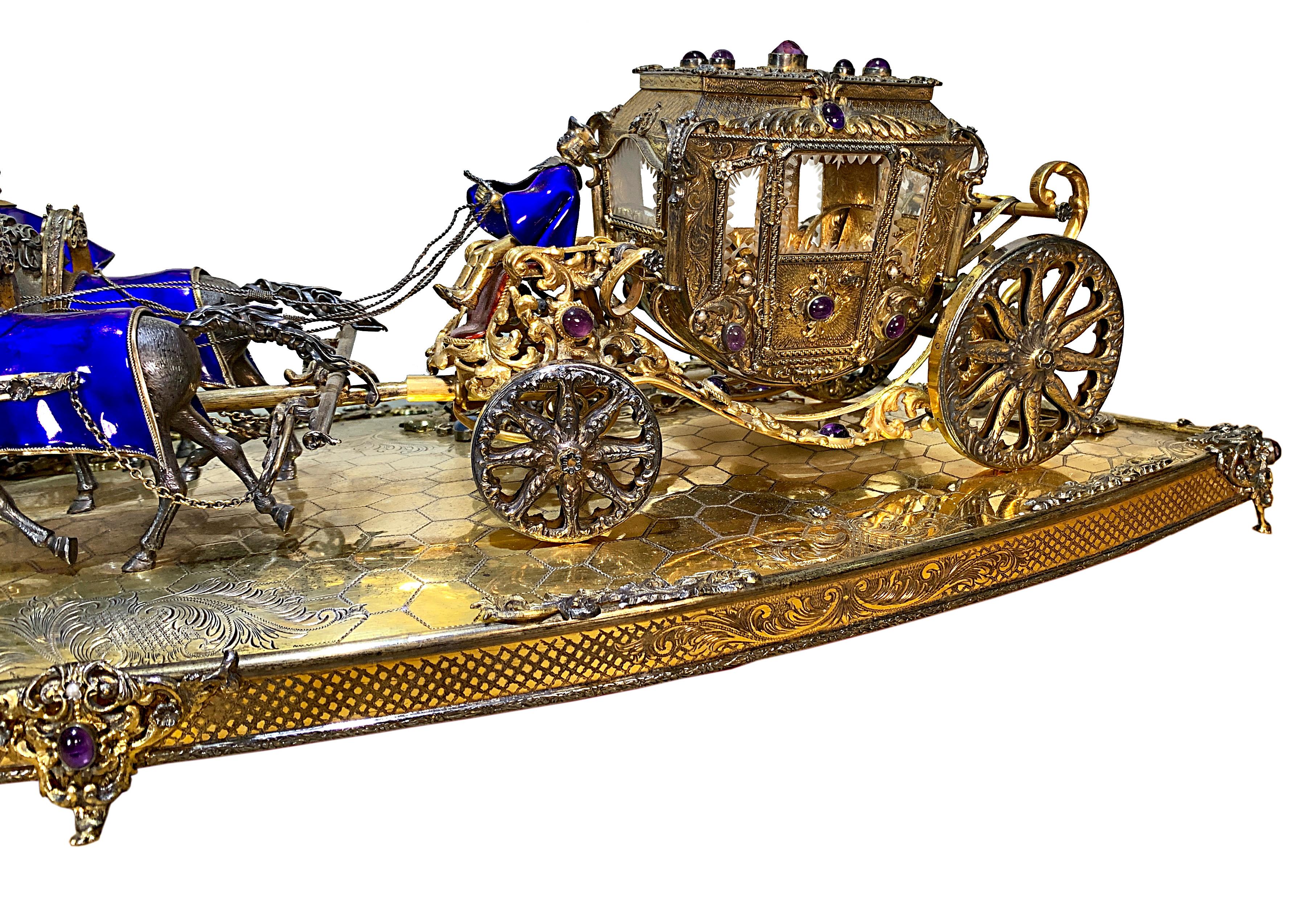 Austro-Hungarian Silver, Enamel and Gems Carriage Set For Sale 5