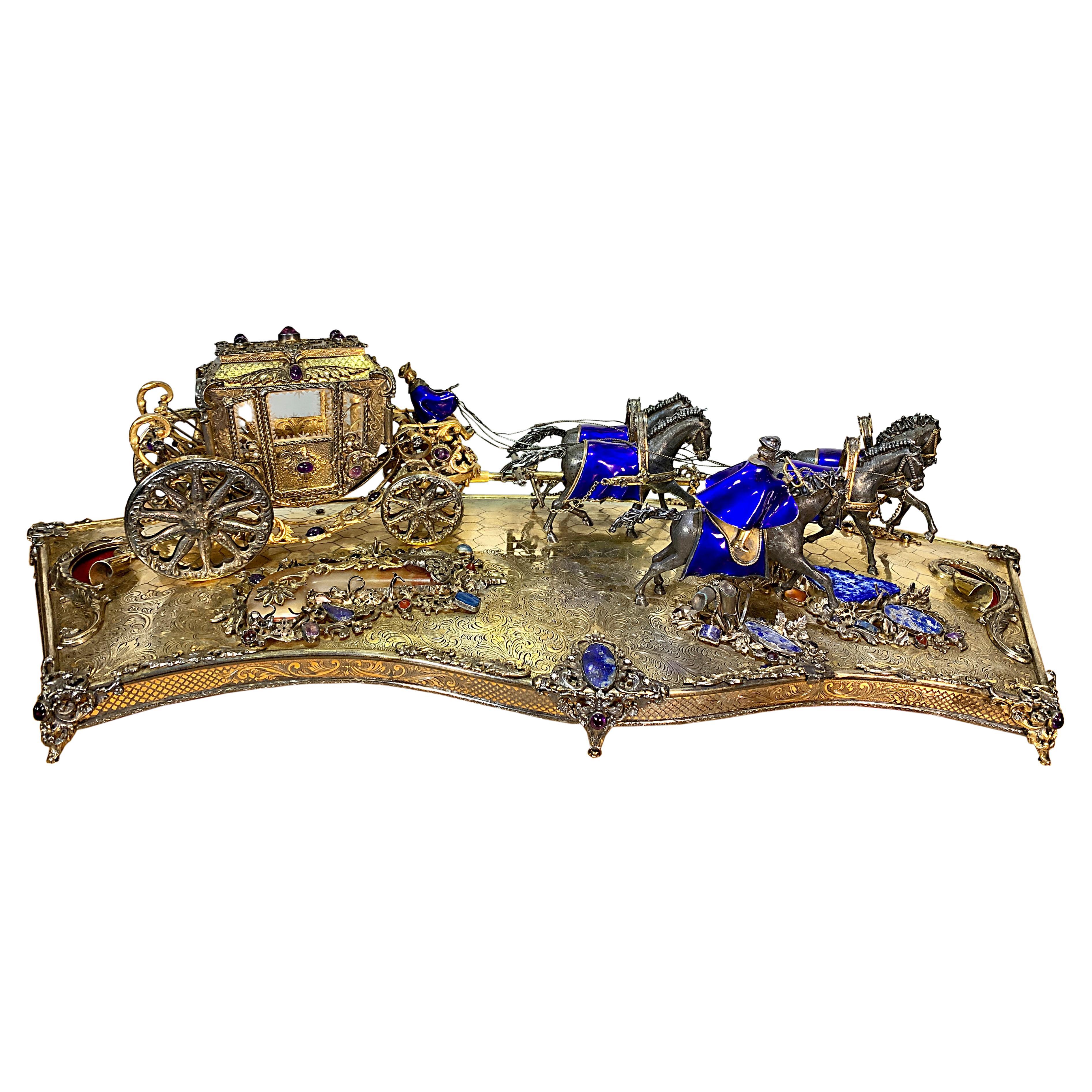 Austro-Hungarian Silver, Enamel and Gems Carriage Set For Sale