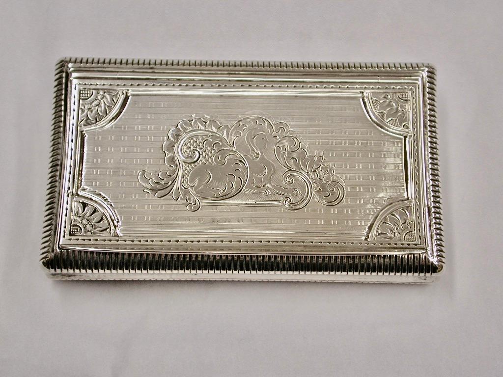 Austro-Hungarian Silver Snuff Box,Circa 1870
This box is in original condition with lovely hand engraving on the front with a 
Sphinx in the middle,Egyptian revival period.
The ribbing on the sides and underneath show no signs of wear.
Gilding