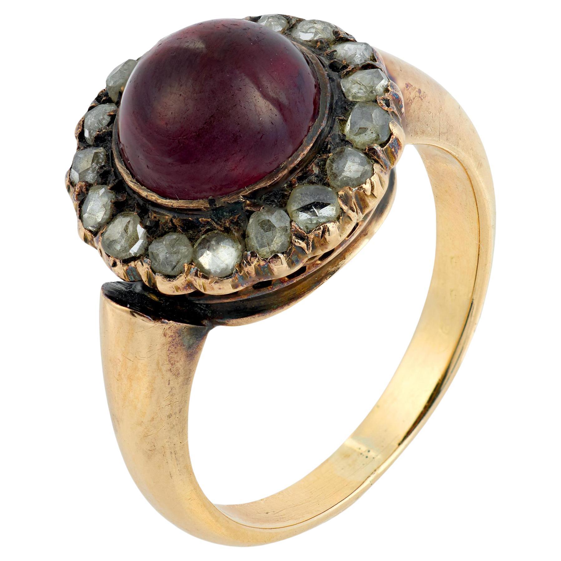 Austro-Hungarian victorian garnet diamond 14k gold ring
