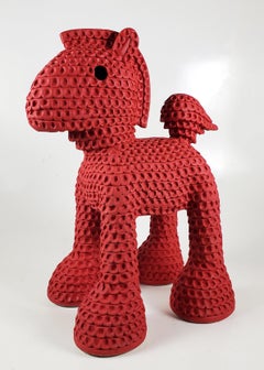 "Ítaca" Escultura abstracta contemporánea grande de gres rojo de un poni