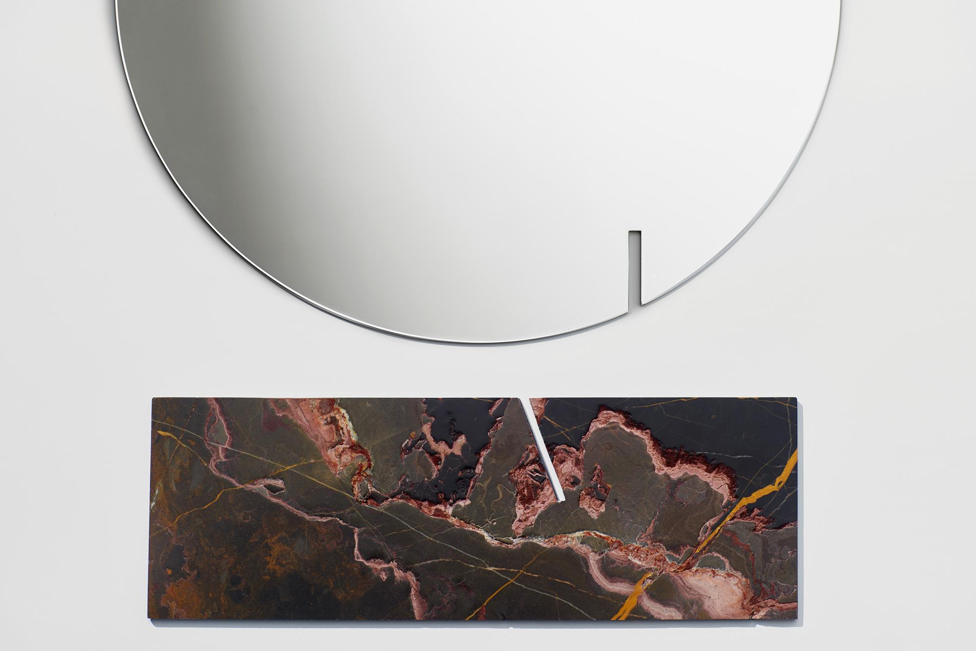 Autem Circle Table Mirror in Marble & Mirrored Glass, Contemporary Vanity Mirror For Sale 2