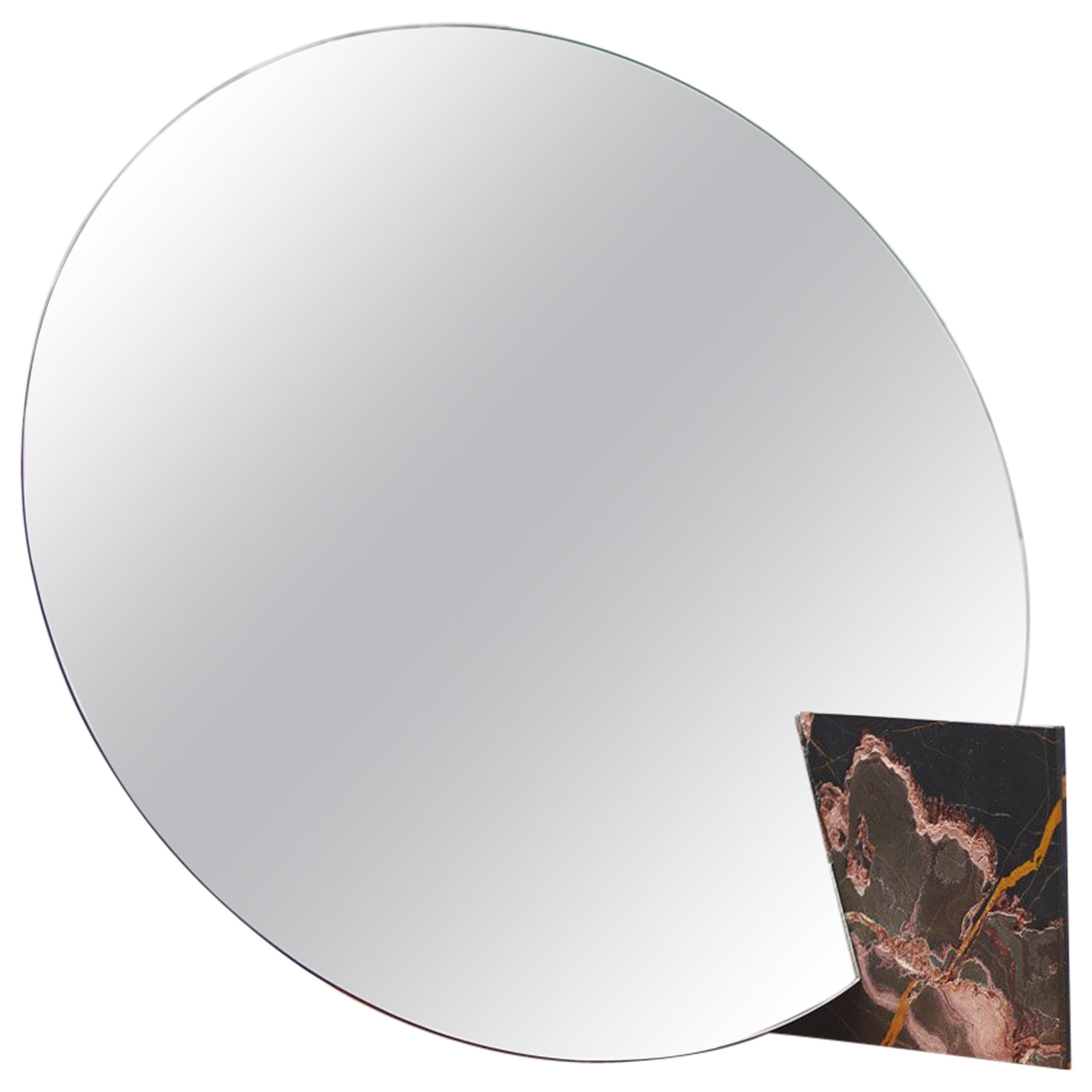 Autem Circle Table Mirror in Marble & Mirrored Glass, Contemporary Vanity Mirror For Sale