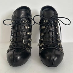 auth Alexander McQueen Studded Biker Booties Black IT 38 US 8 Stiletto Lace Zip