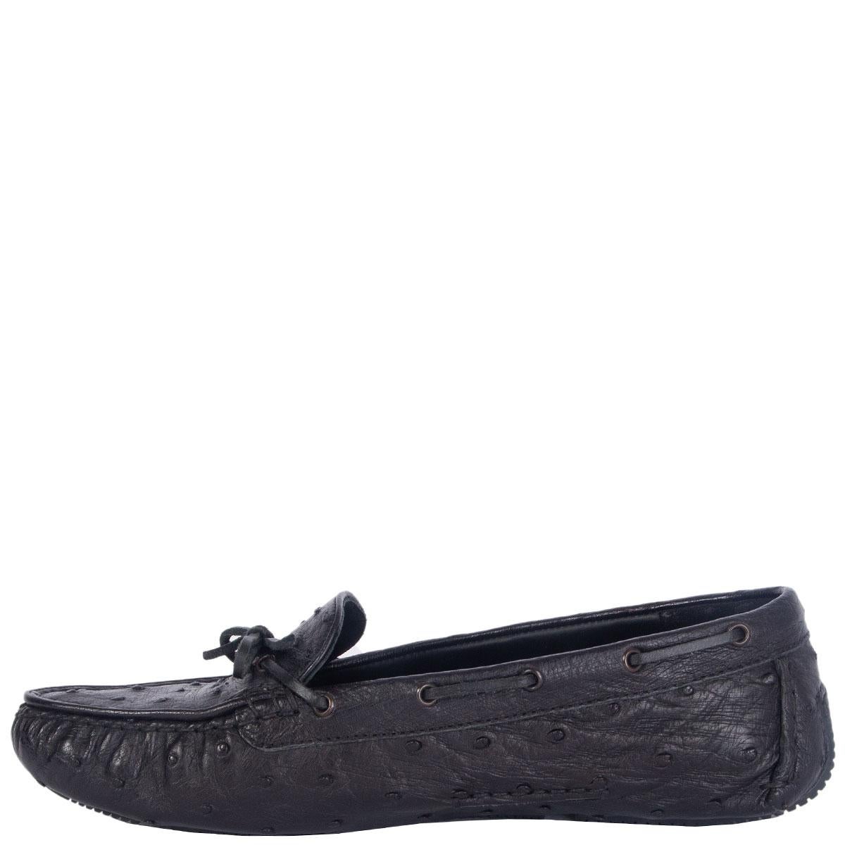 Black auth BOTTEGA VENETA black OSTRICH Loafers Flats Shoes 38