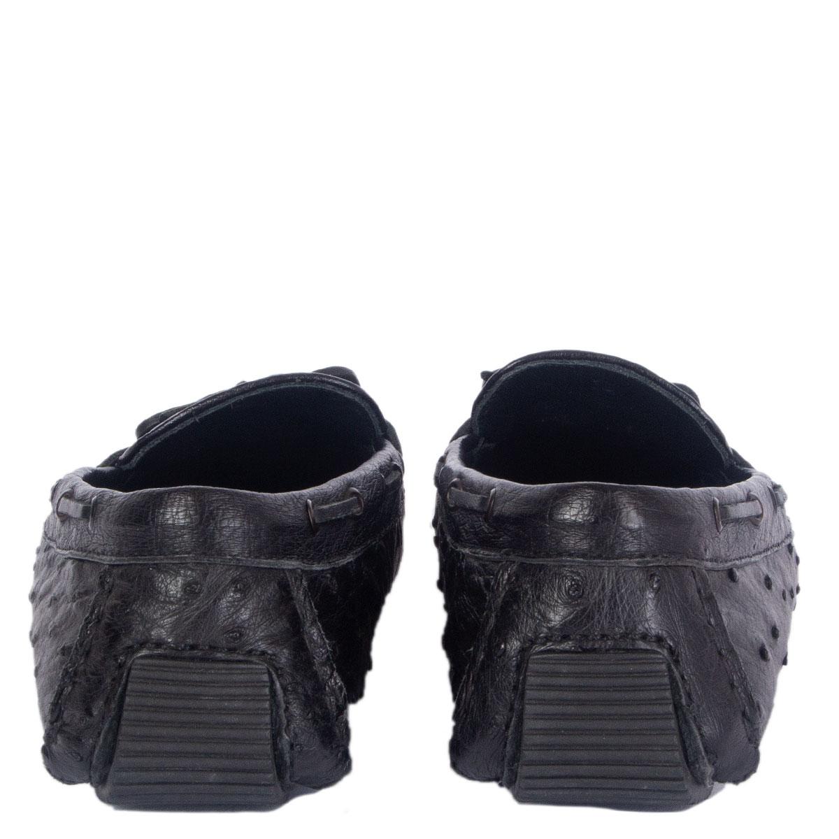 Women's auth BOTTEGA VENETA black OSTRICH Loafers Flats Shoes 38