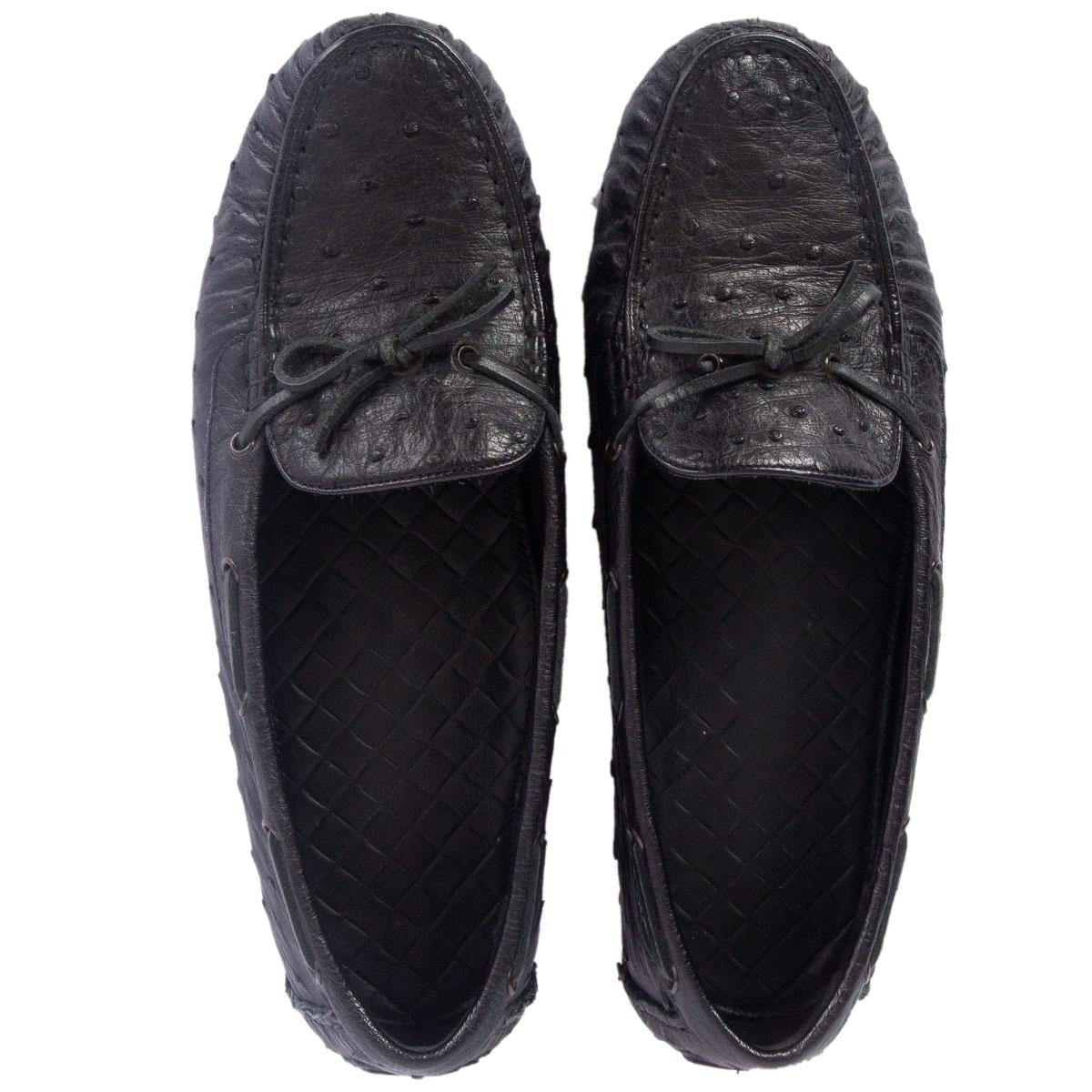 auth BOTTEGA VENETA black OSTRICH Loafers Flats Shoes 38 1