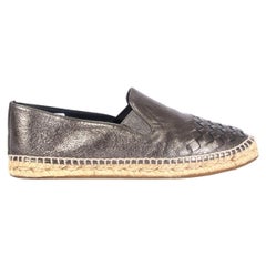 auth BOTTEGA VENETA metallic silver leather GALA Espadrilles Flats Shoes 38