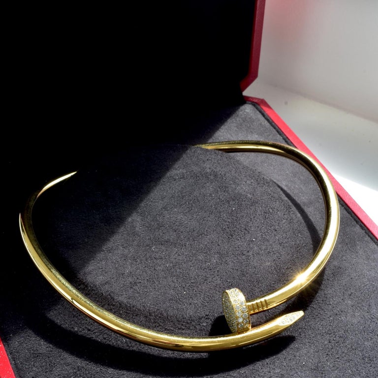 Auth Cartier Juste Un Clou Nail Necklace, 18 Karat Gold, Diamonds, LG