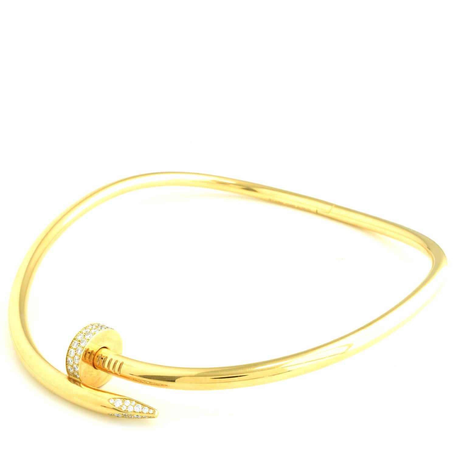 Round Cut Auth Cartier Juste Un Clou Nail Necklace, 18 Karat Gold, Diamonds, LG. Model