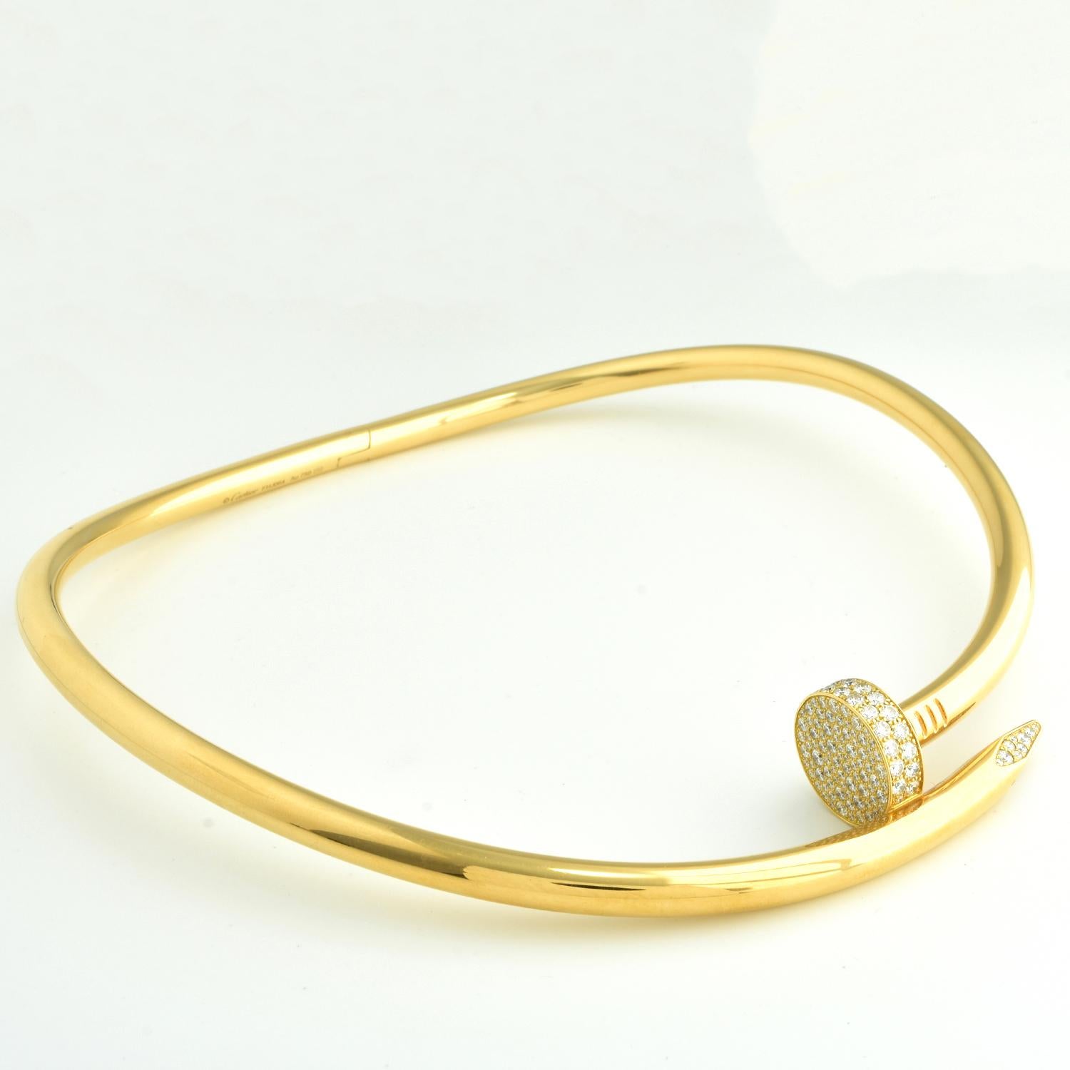 Auth Cartier Juste Un Clou Nail Necklace, 18 Karat Gold, Diamonds, LG. Model In Excellent Condition In Miami, FL