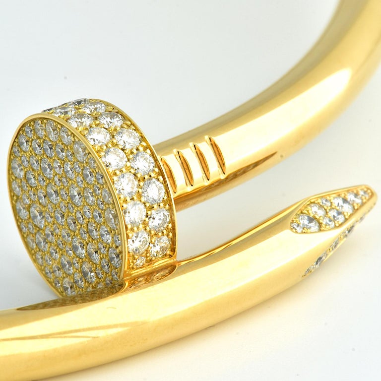 Auth Cartier Juste Un Clou Nail Necklace, 18 Karat Gold, Diamonds, LG