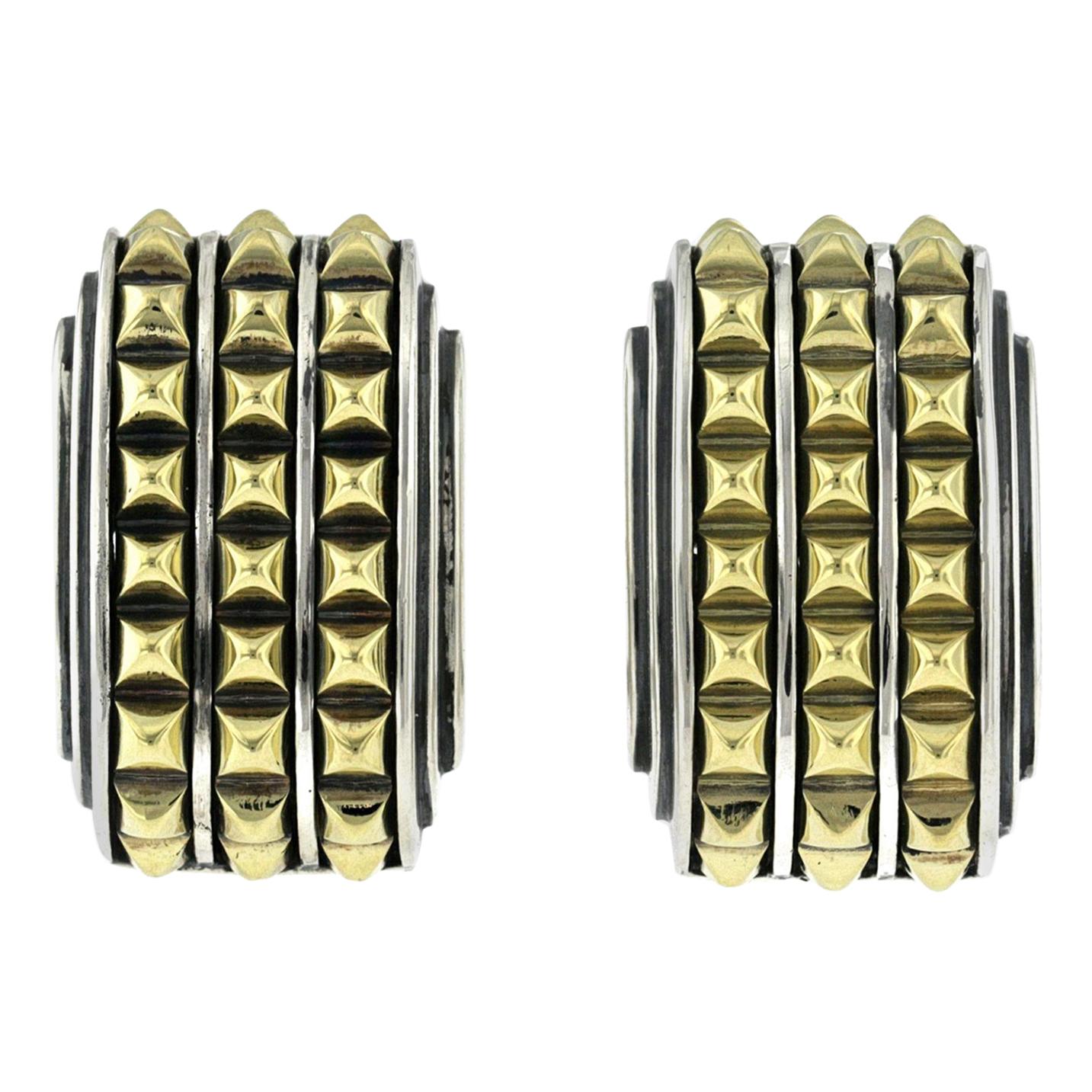 Auth Caviar 925 Sterling Silver e oro 18 carati 3 Raw Omega Back Orecchini
