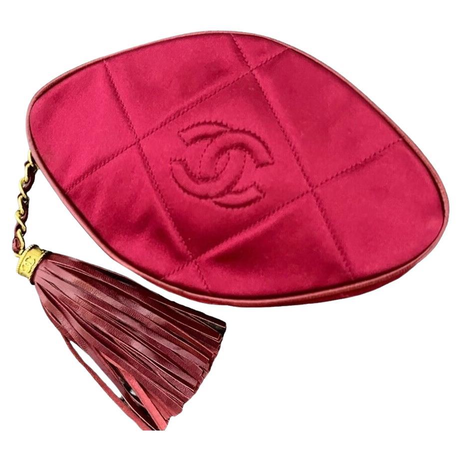 Auth CC Chanel Silk Satin And Leather Clutch Bag For Sale