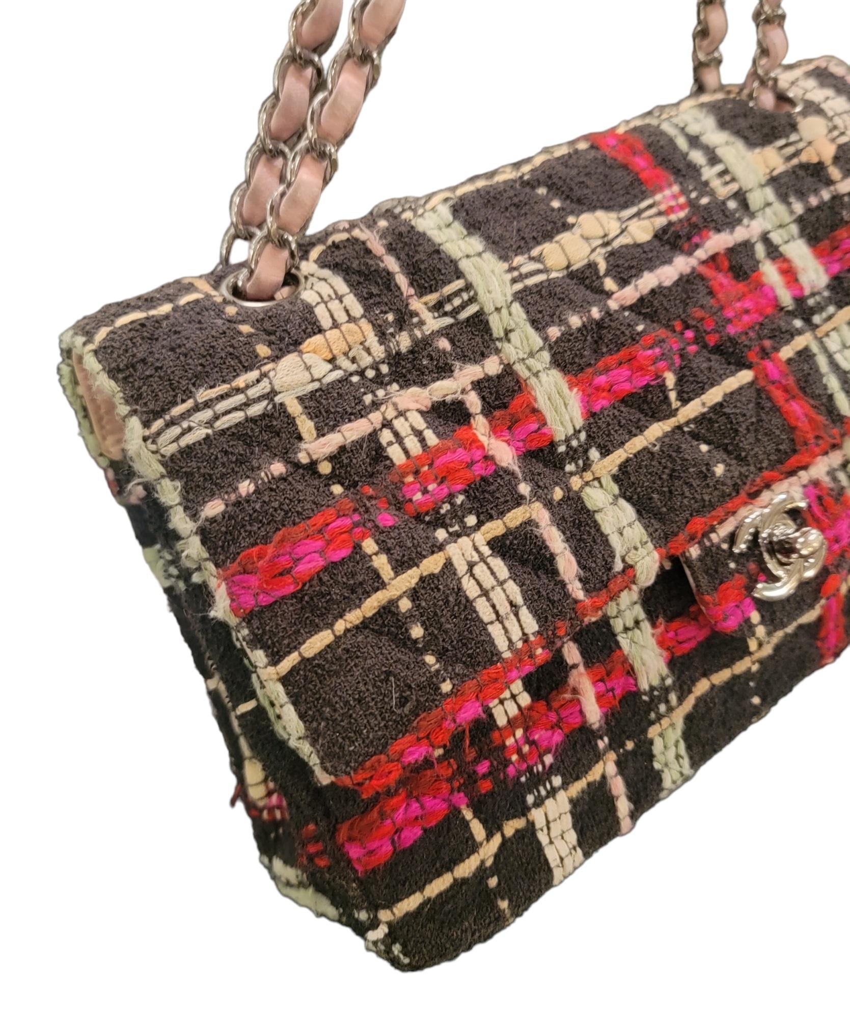 Auth Classic Chanel Runway Tweed Flap Bag For Sale 2