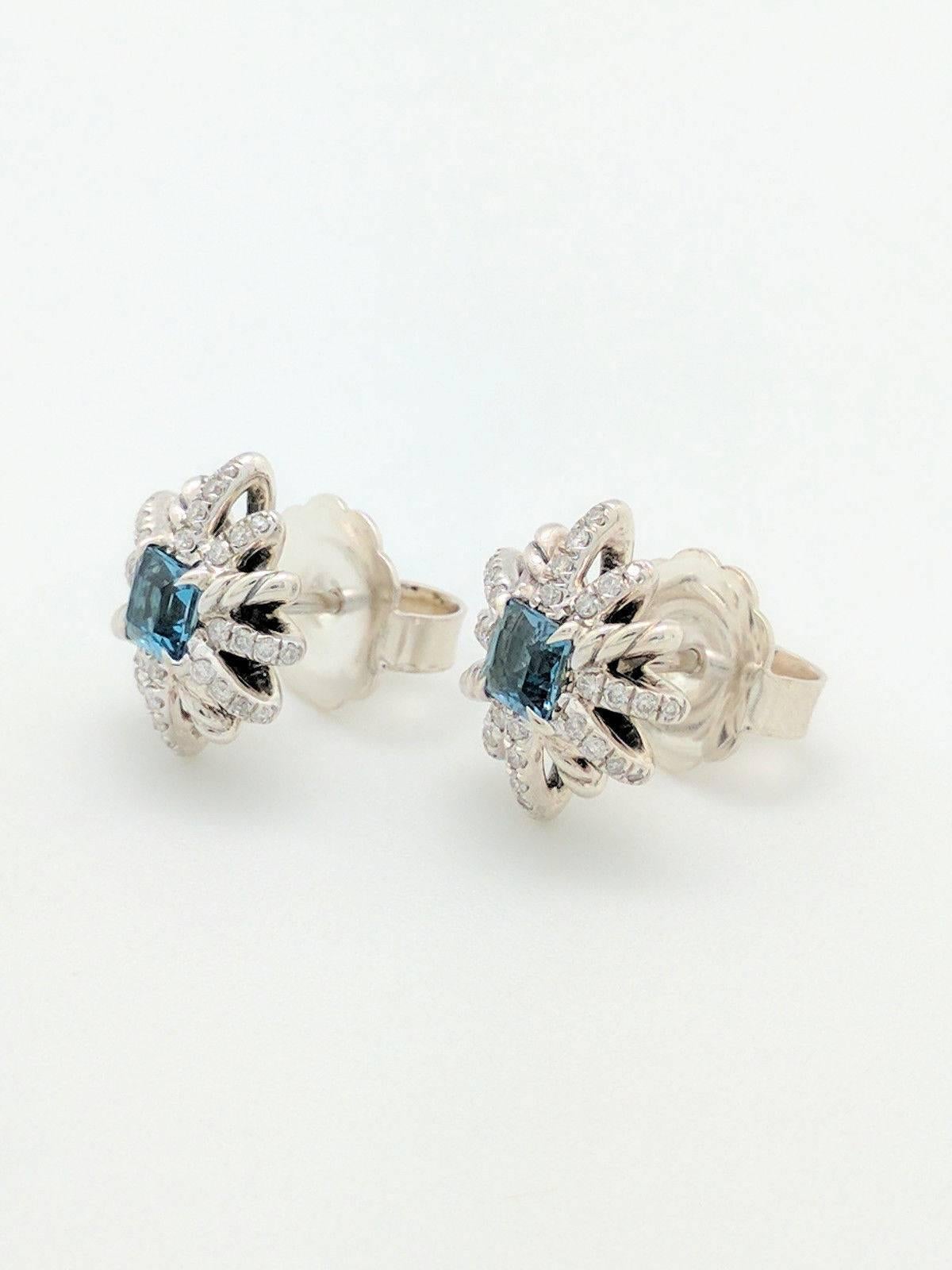 Contemporary  David Yurman Hampton Blue Topaz Diamond Starburst Earrings