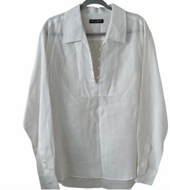 auth DG Weiß Leinen Popover Hemd Größe EU 39 - 15.5 3/4 Gold fit Luxus Sommer