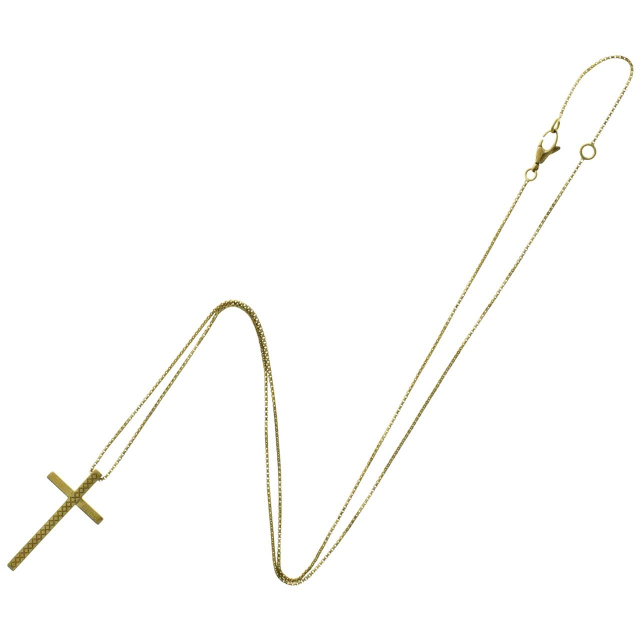 Auth Gucci 18 Karat Yellow Gold Cross Pendant Necklace