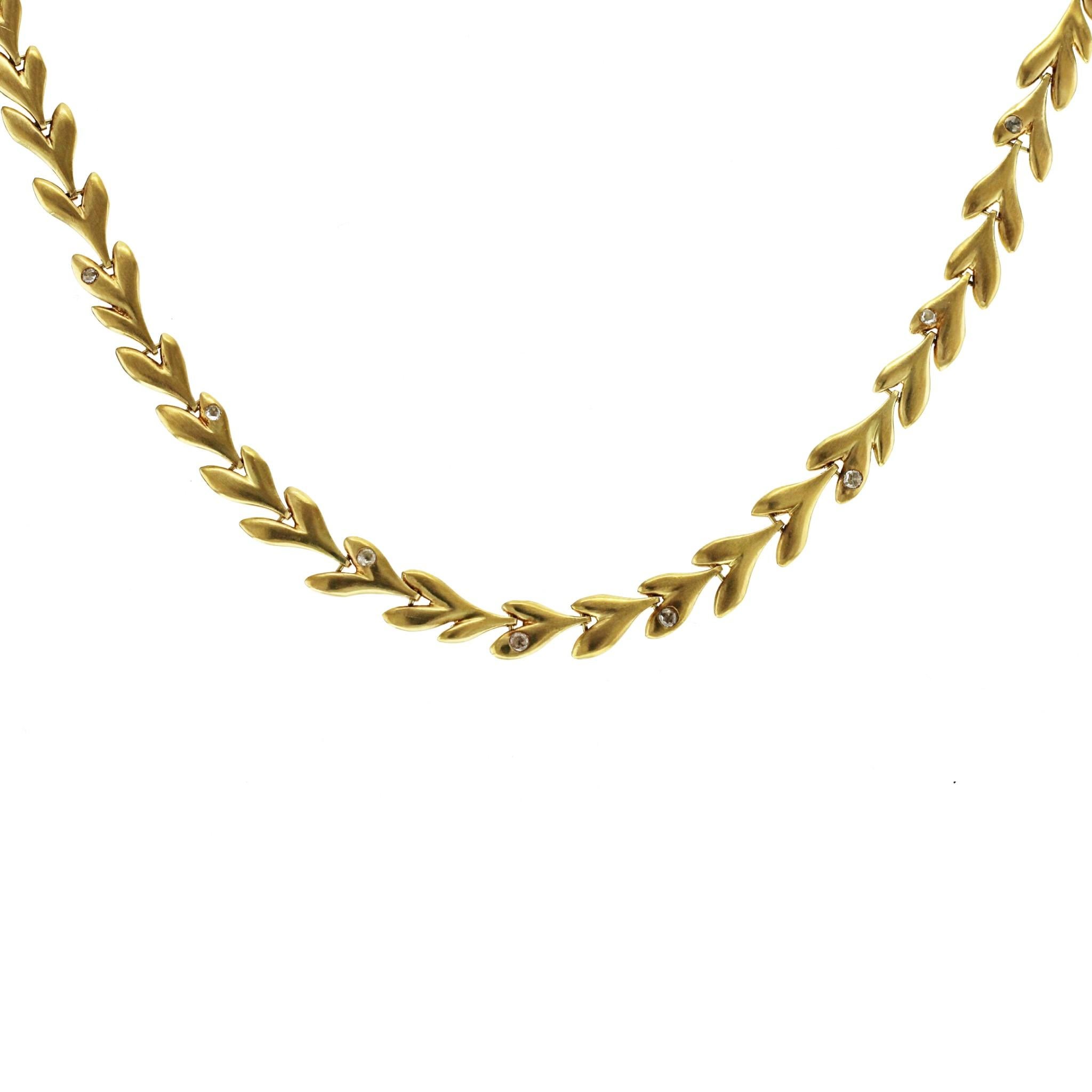 Auth H STERN Halskette aus 18 Karat Gelbgold mit Blattdiamanten im Rosenschliff, Größe 16
