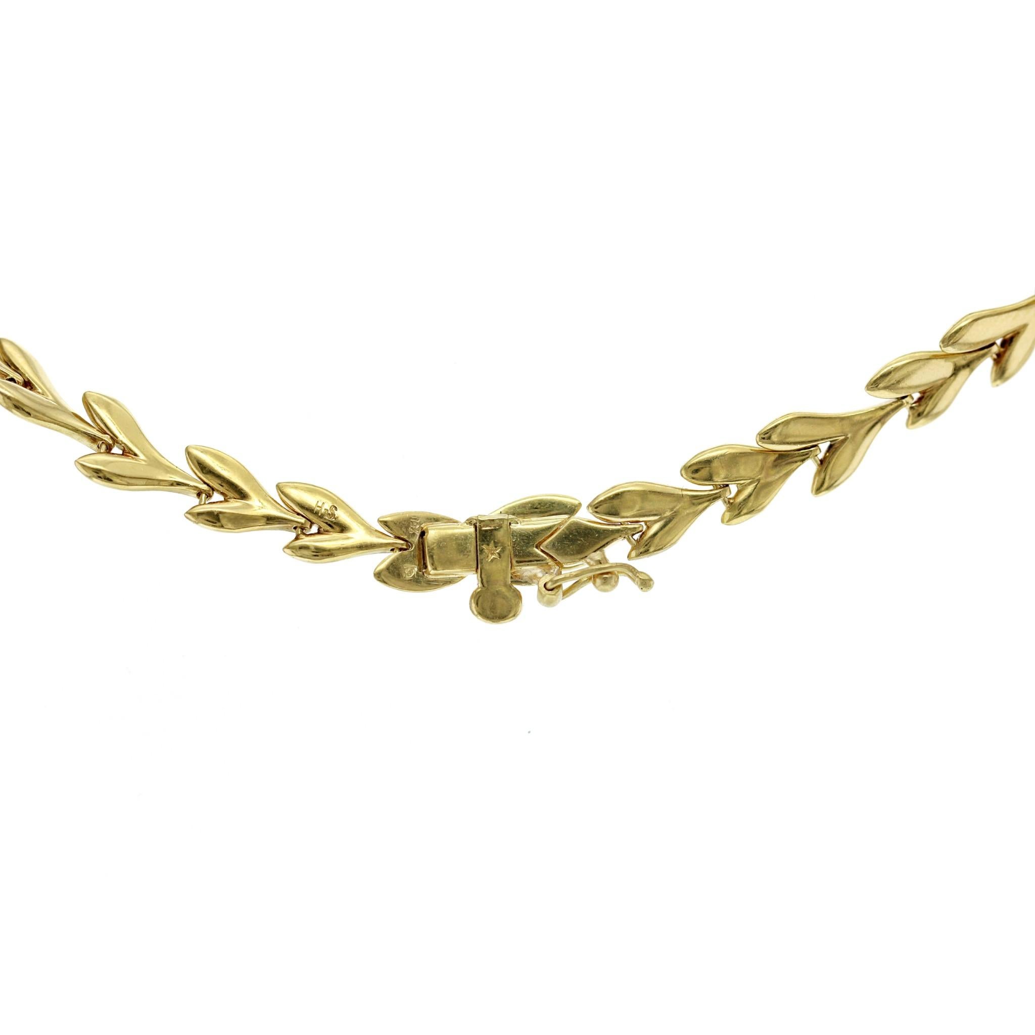 Auth H STERN Halskette aus 18 Karat Gelbgold mit Blattdiamanten im Rosenschliff, Größe 16