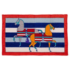 Auth. Hermes Beach Towel Horses Red Blue - 100% Cotton - New / Care Tag