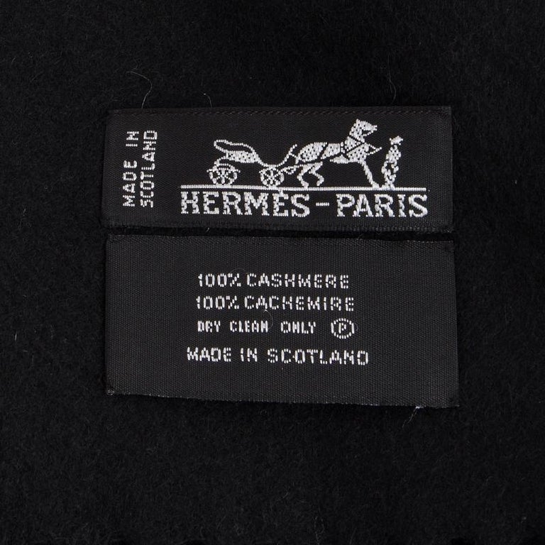 auth HERMES black cashmere ETOLE UNIE BRODE Muffler Shawl Scarf For ...