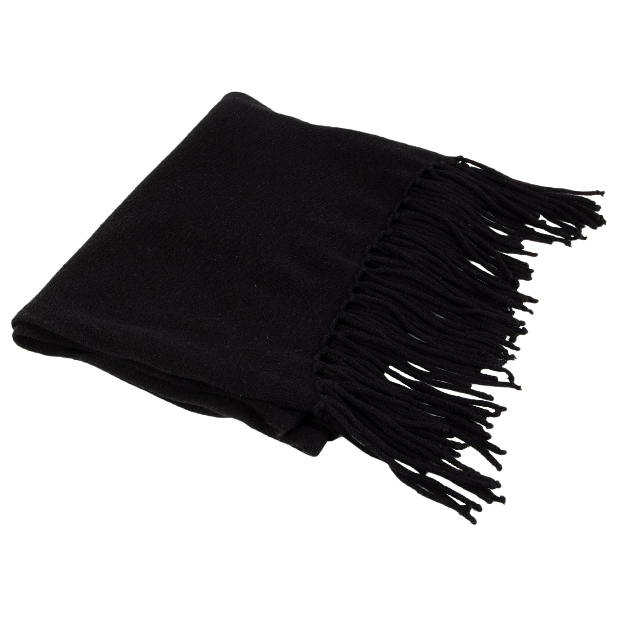 auth HERMES black cashmere SKINNY Muffler Scarf For Sale
