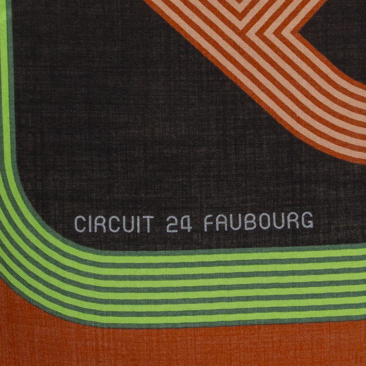 Brown auth HERMES black orange CIRCUIT 24 FAUBOURG 140 cashmere silk Shawl Scarf