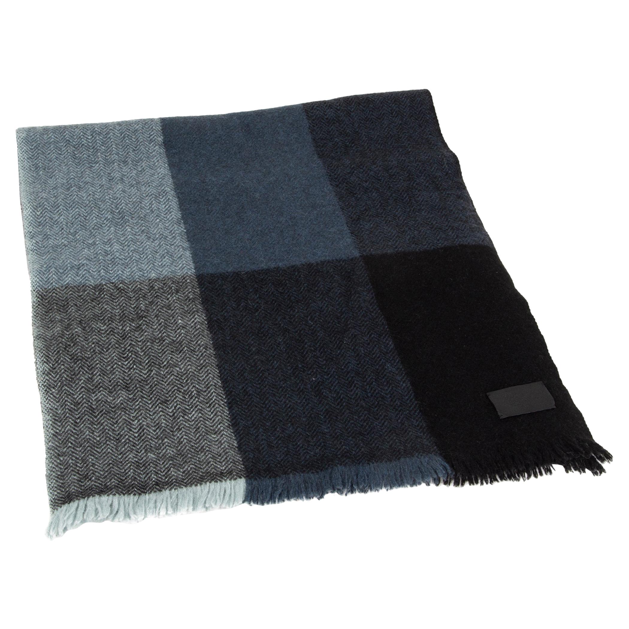 auth HERMES blue black grey cashmere & yak Herringbone Shawl Scarf