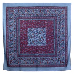 auth HERMES blue CHASSE EN INDE 140 cashmere silk Shawl Scarf