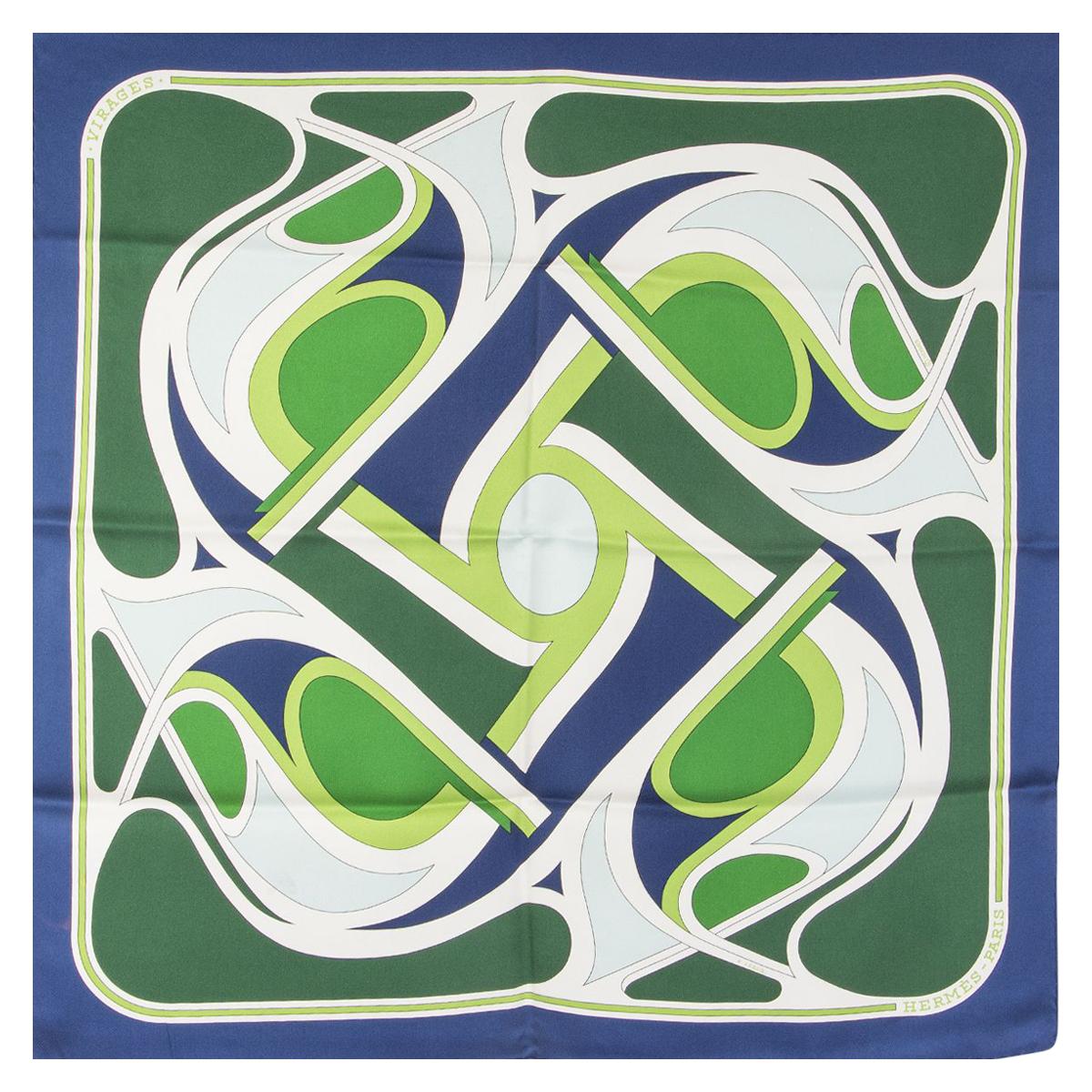 auth HERMES blue green VIRAGES 70 silk twill Scarf