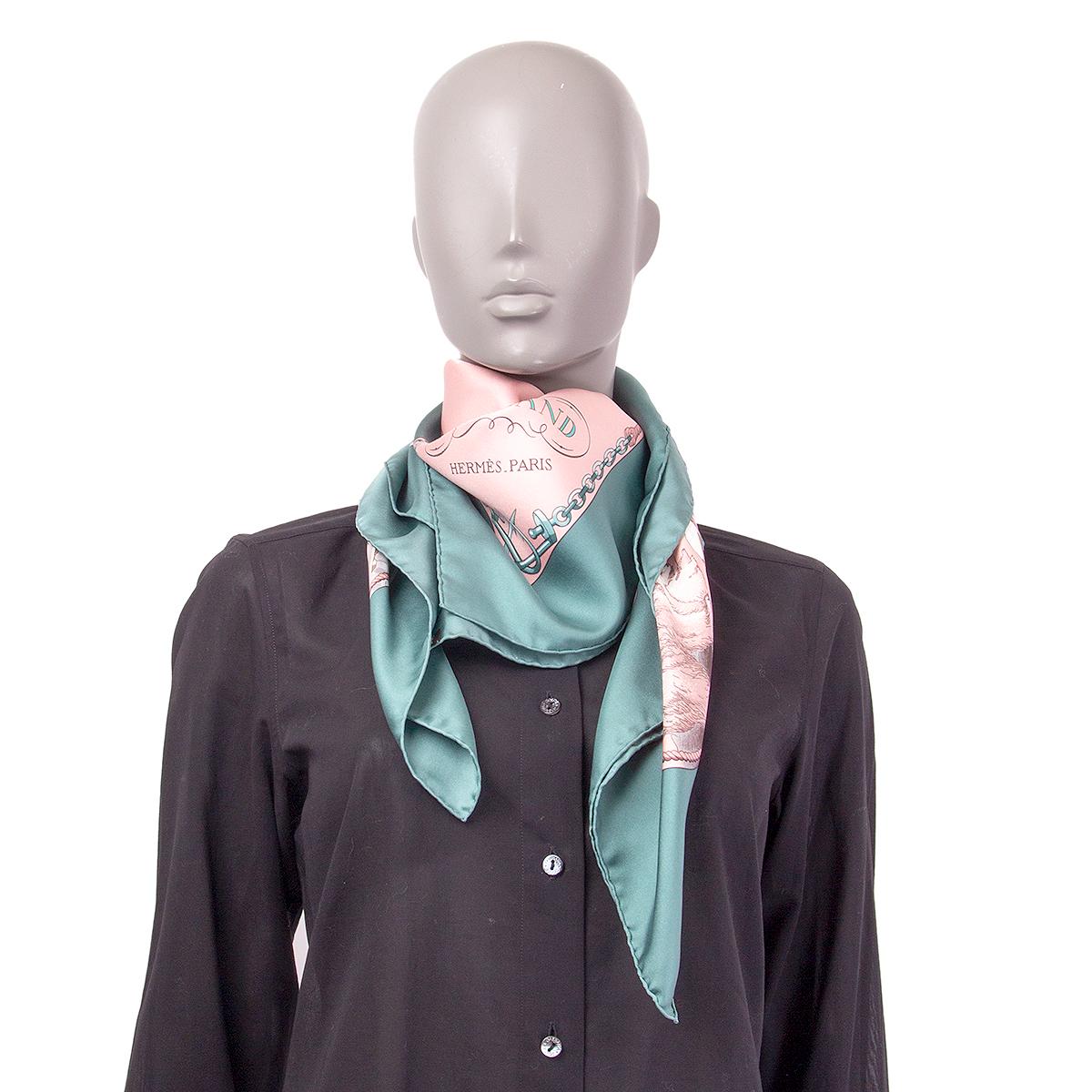 auth HERMES blue pink GRONLAND 90 silk twill Scarf 2