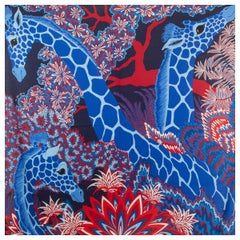 authentic HERMES blue THE THREE GRACES 140 cachemire silk Shawl Scarf Bleu Rouge Blanc