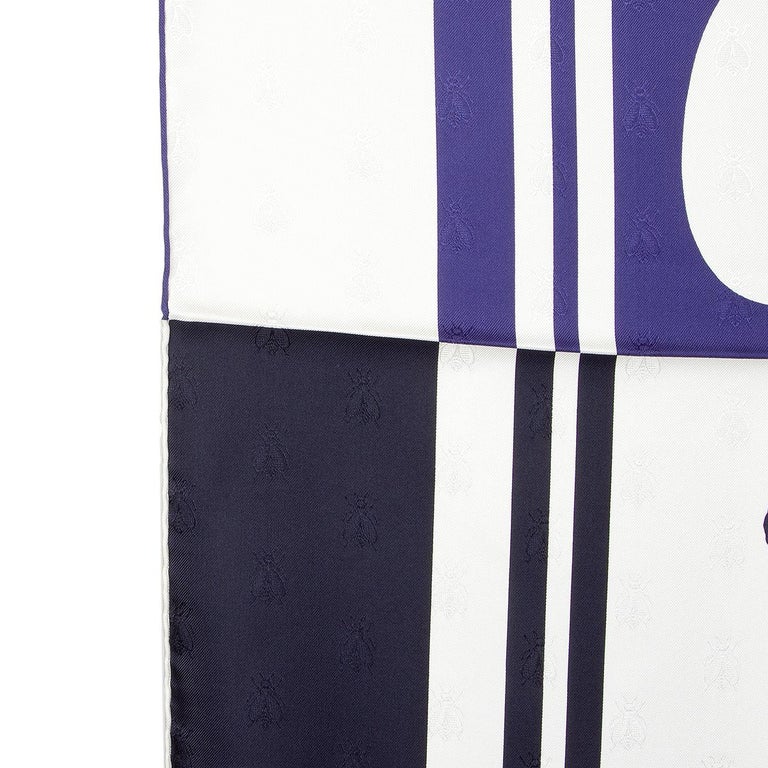 Auth Hermes Blue White Brides De Gala Quadri Tattoo 90 Silk Twill Scarf At 1stdibs
