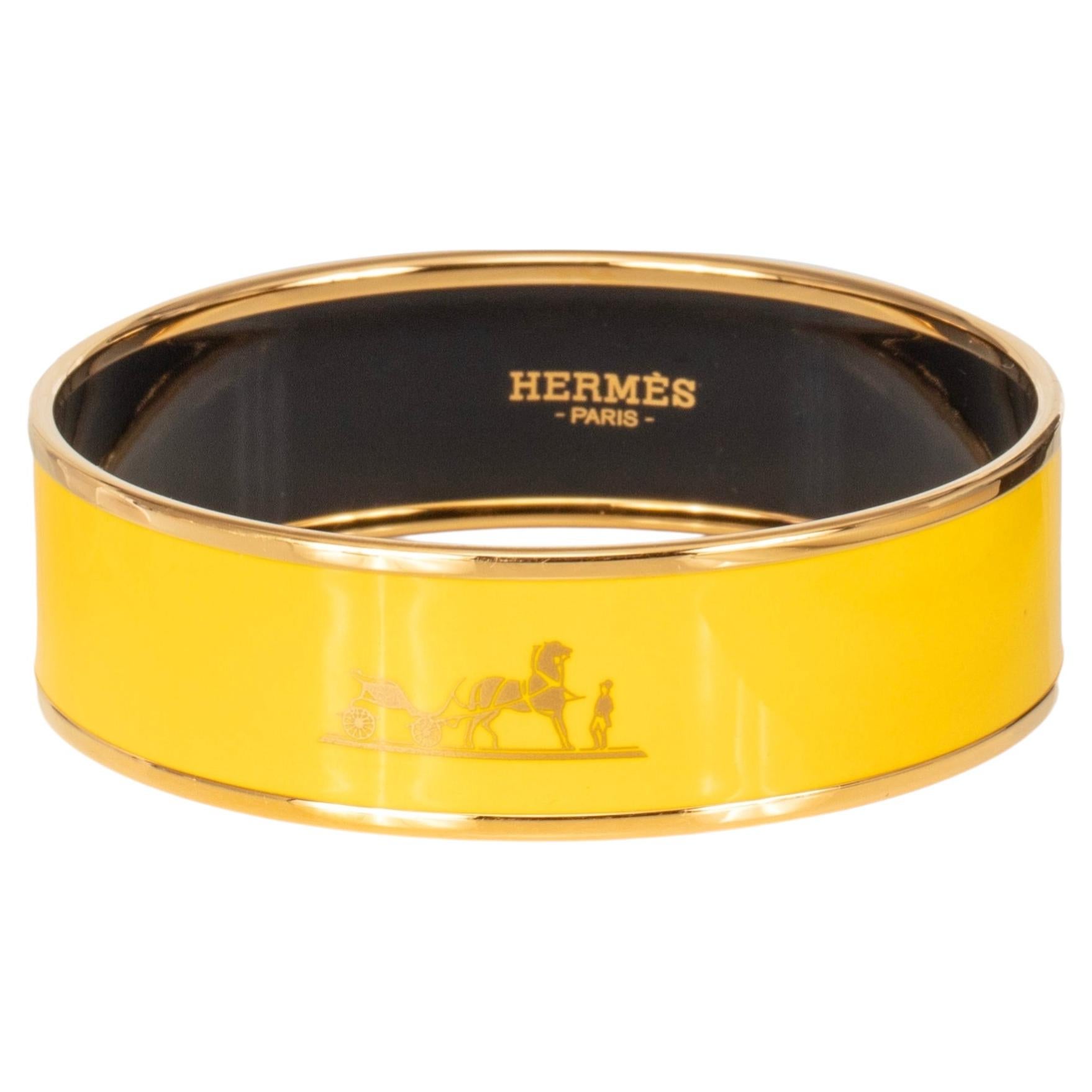 Auth. HERMES Bracelet Bangle CALECHE - EGP - 60-16mm - YELLOW JONQUILLE - New