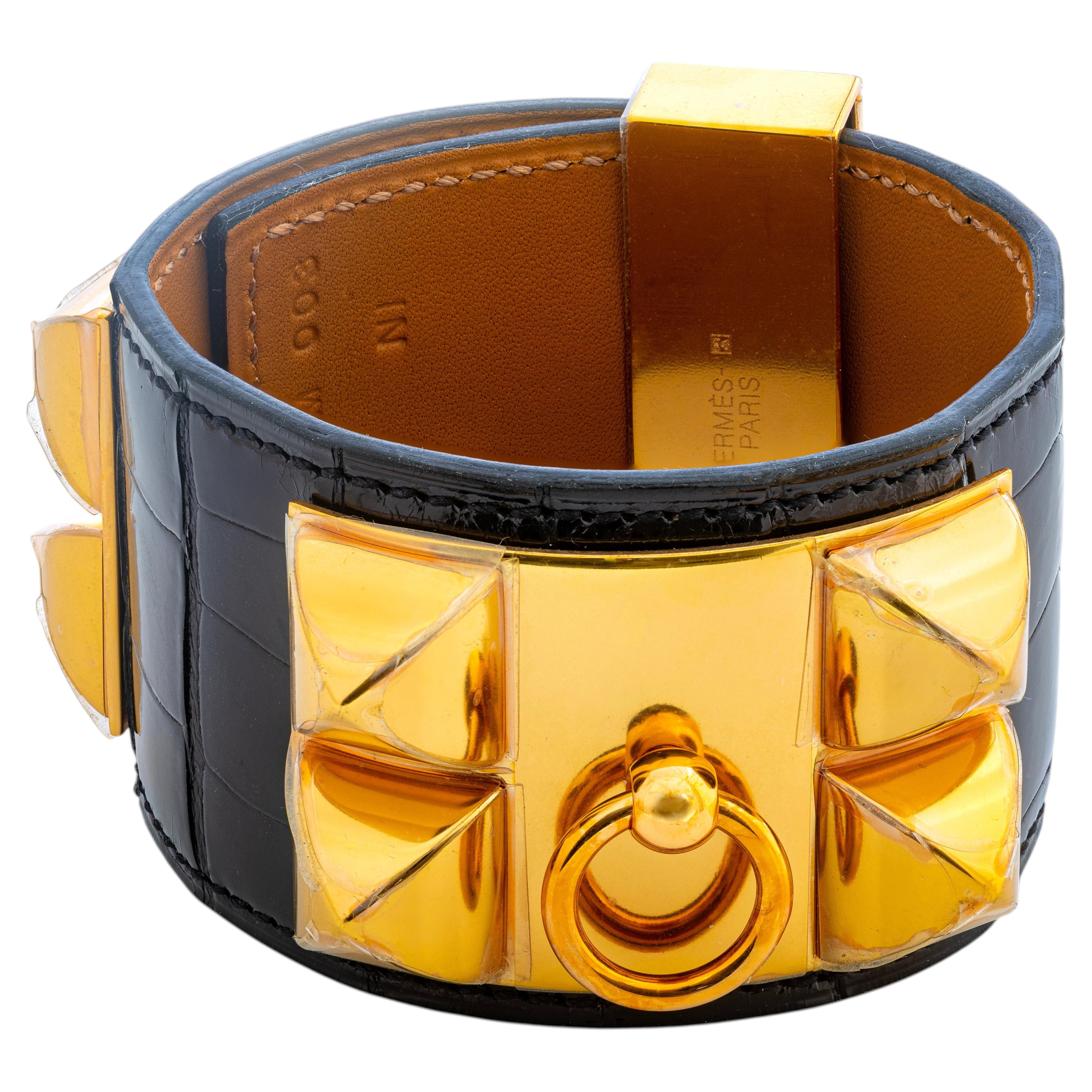 Auth. HERMES Bracelet - Collier de Chien Medor – Black – Croco – Gold-  NEW