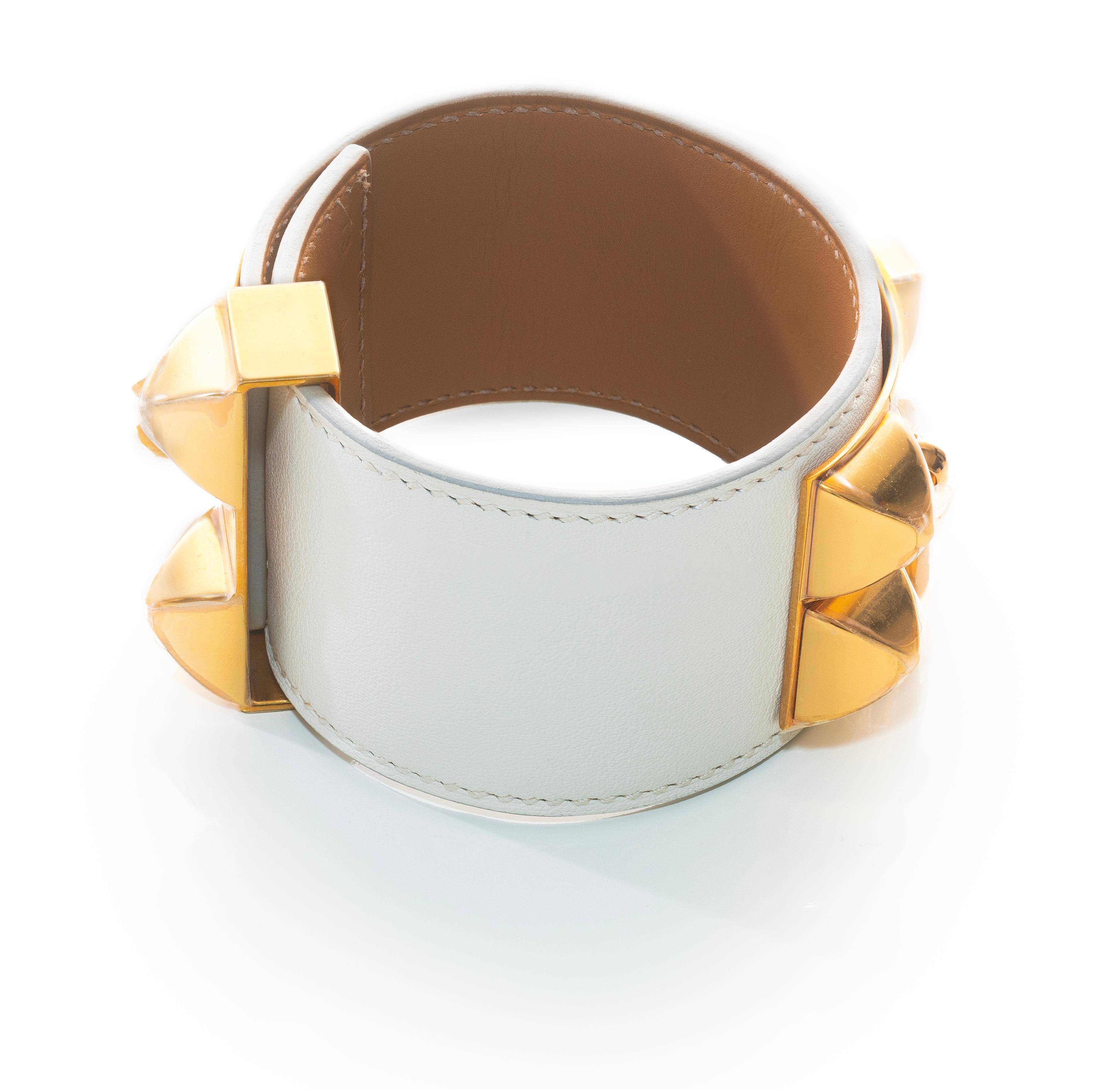 Aut. HERMES Pulsera Collier de Chien Médor Piel Swift Blanca Oro - NOVEDAD en Nuevo estado para la venta en Ottawa, CA