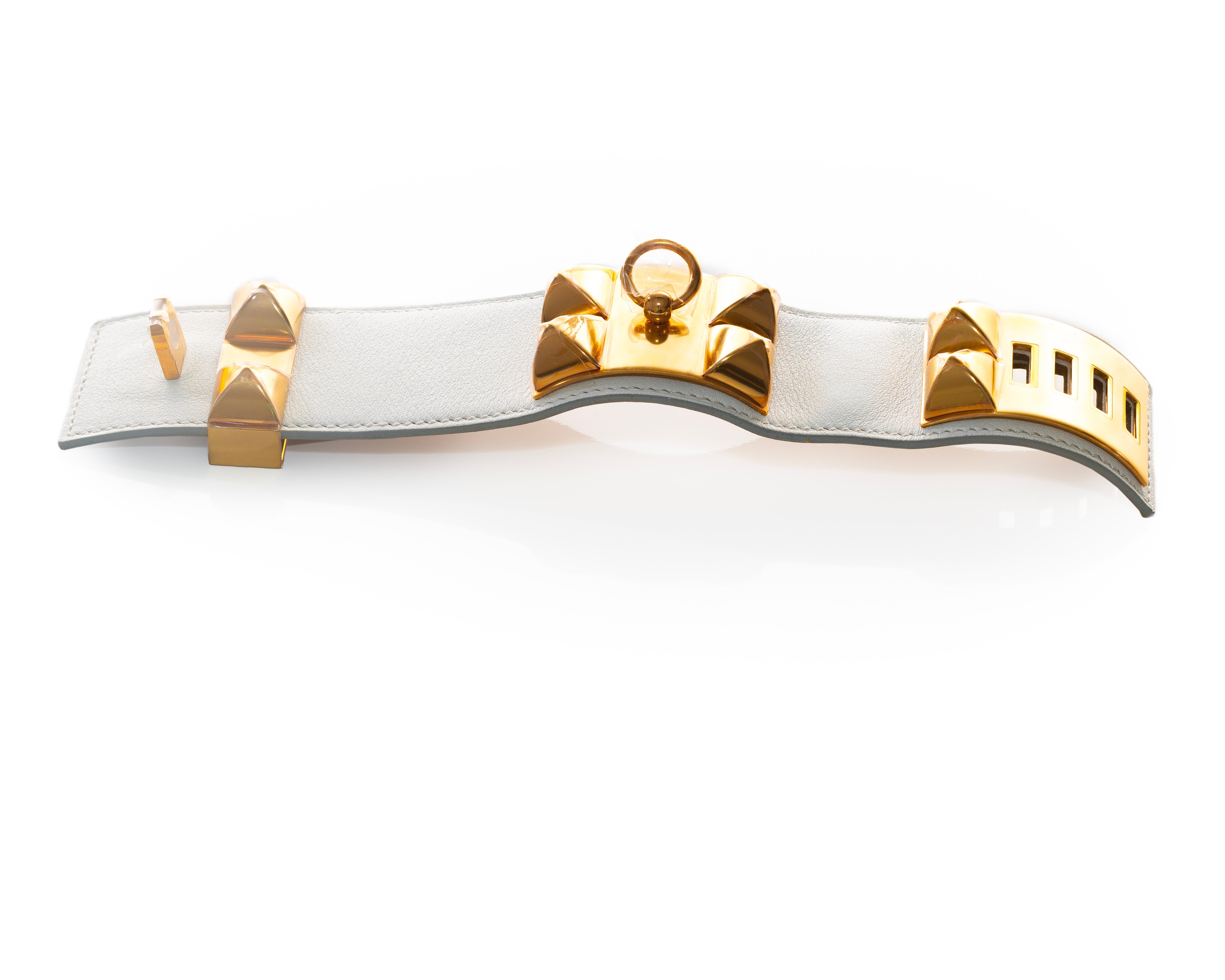 De las mujeres Aut. HERMES Pulsera Collier de Chien Médor Piel Swift Blanca Oro - NOVEDAD en venta