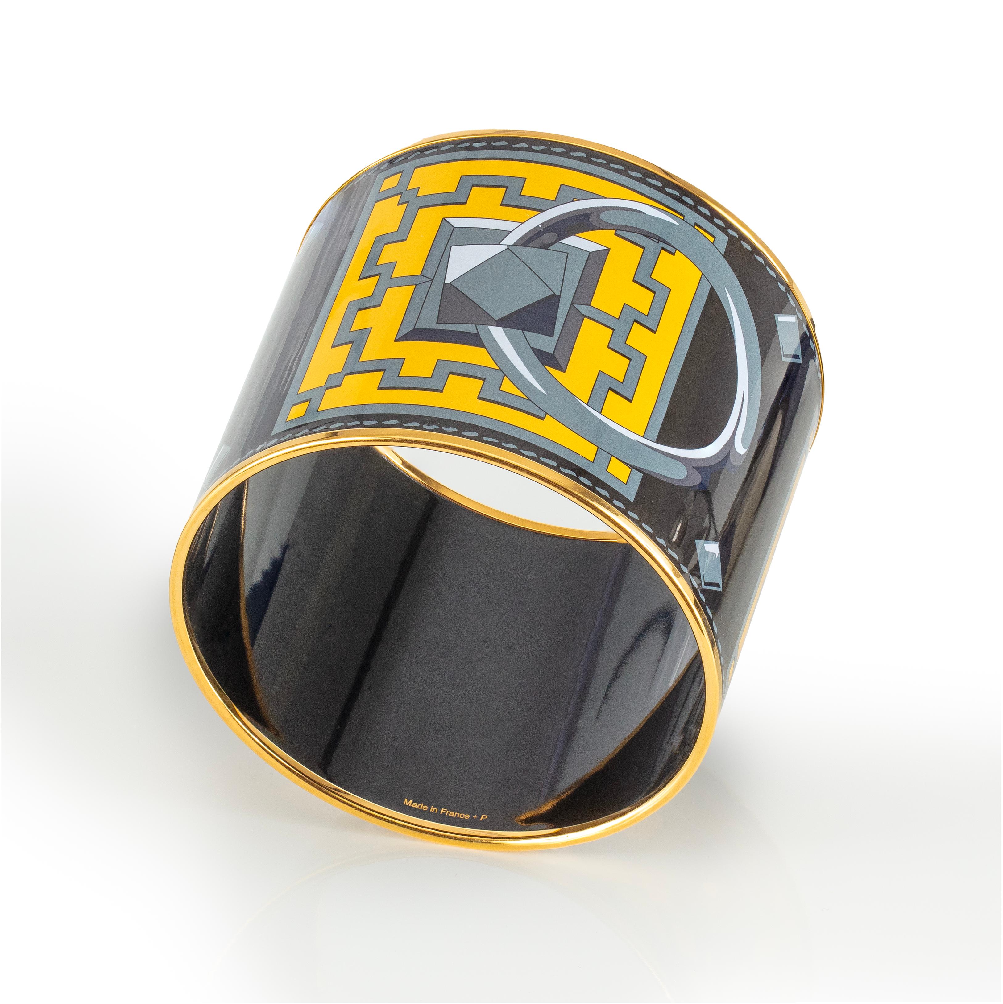 Auth. BRACELET Hermès - Colliers De Chiens - EGP - Jaune Gris - 70-58mm - New Pour femmes en vente