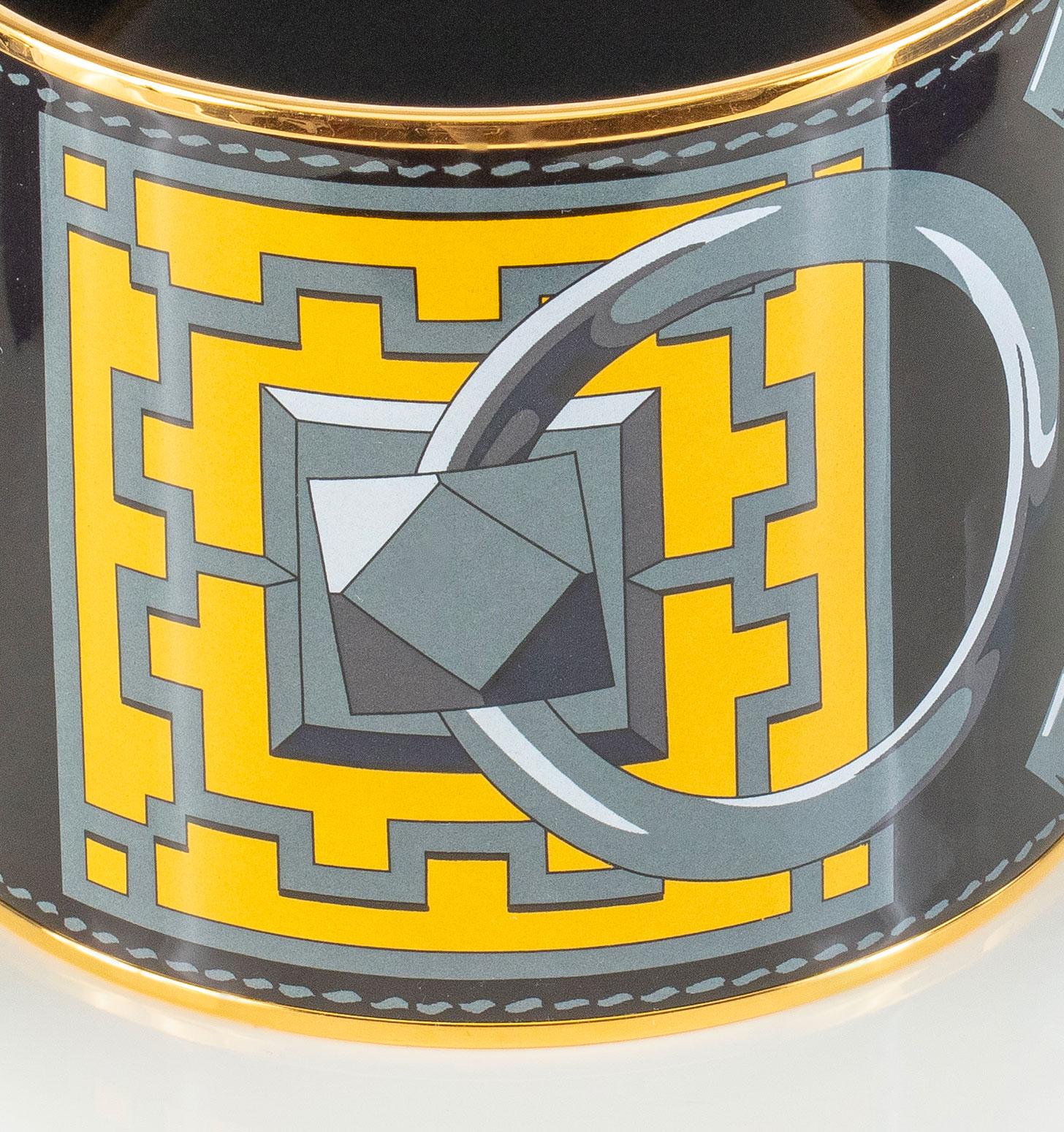 Auth. BRACELET Hermès - Colliers De Chiens - EGP - Jaune Gris - 70-58mm - New en vente 3