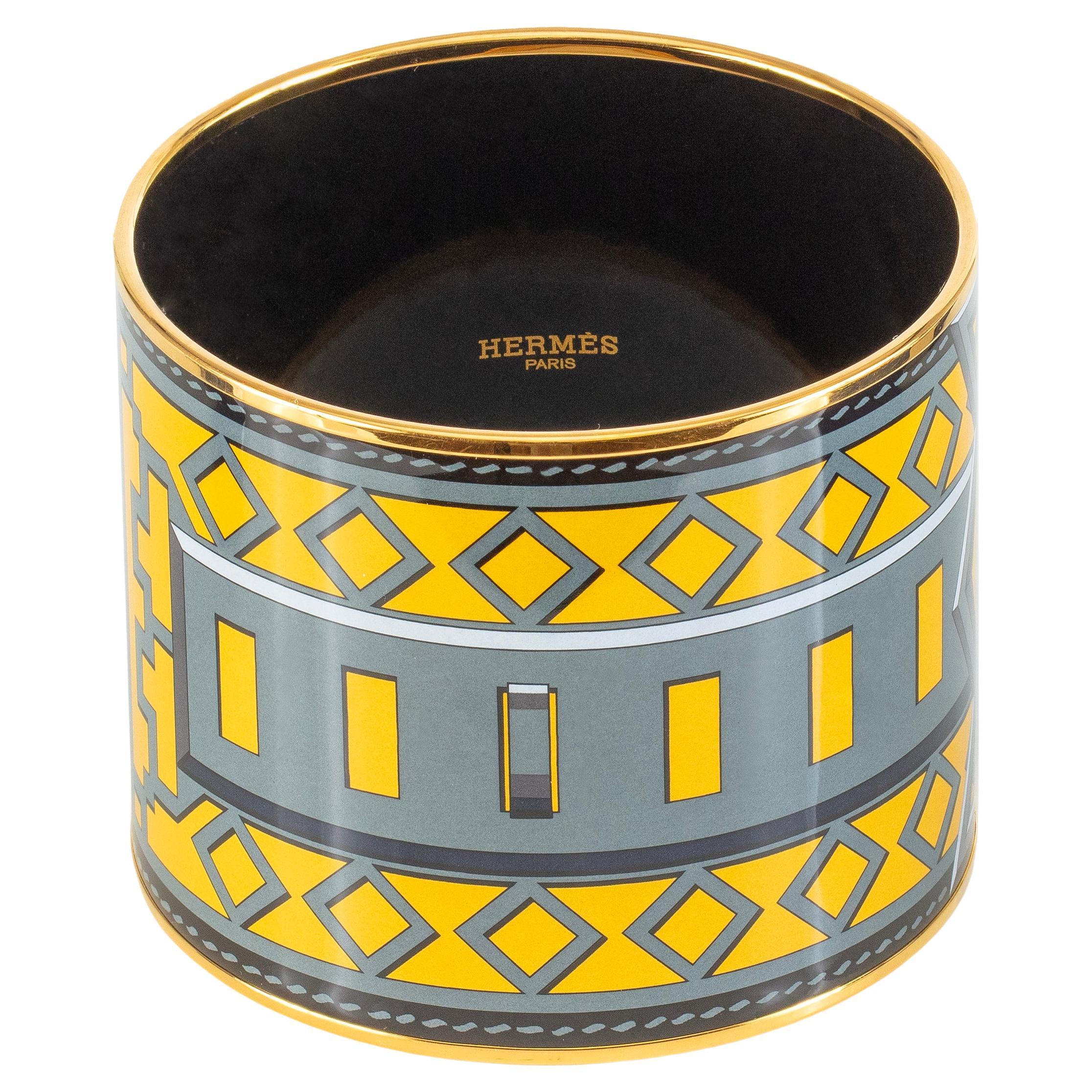 Auth. BRACELET Hermès - Colliers De Chiens - EGP - Jaune Gris - 70-58mm - New en vente