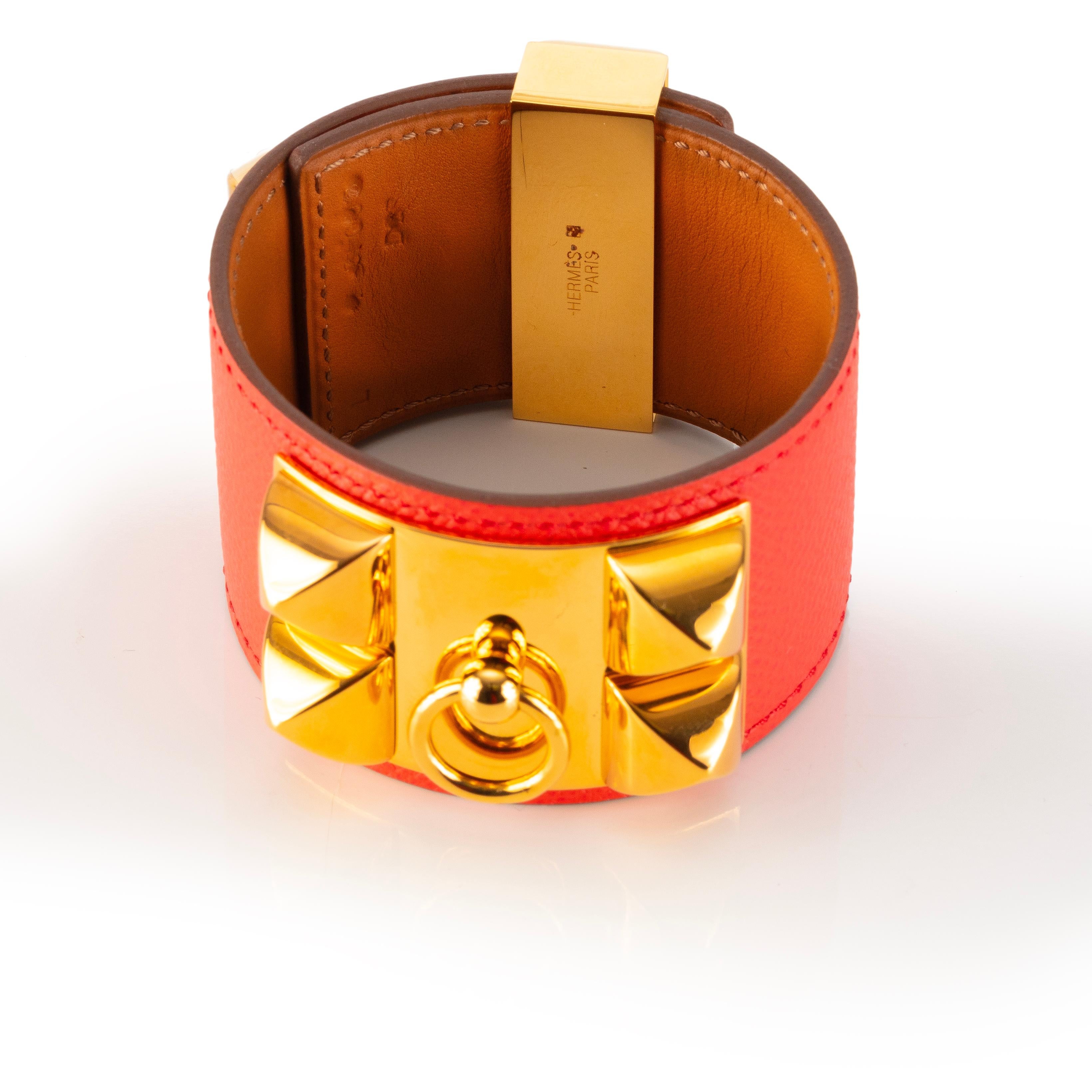 Women's Auth. Hermès BRACELET Medor Collier de Chien - Gold HW - Red Calf Leather NEW For Sale