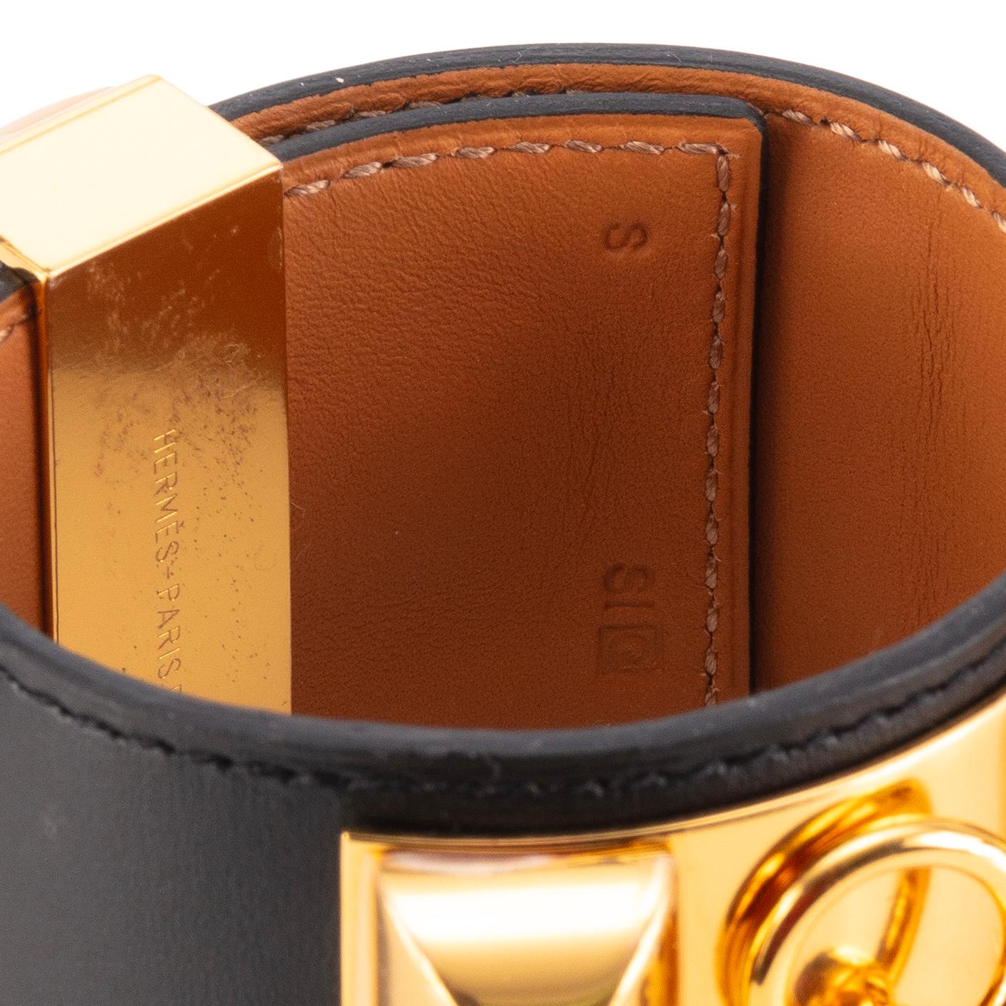 Auth. Hermès BRACCIALE Medor Collier de Chien Oro PL. HW  Pelle nera 37 mm &New In condizioni Nuovo in vendita a Ottawa, CA